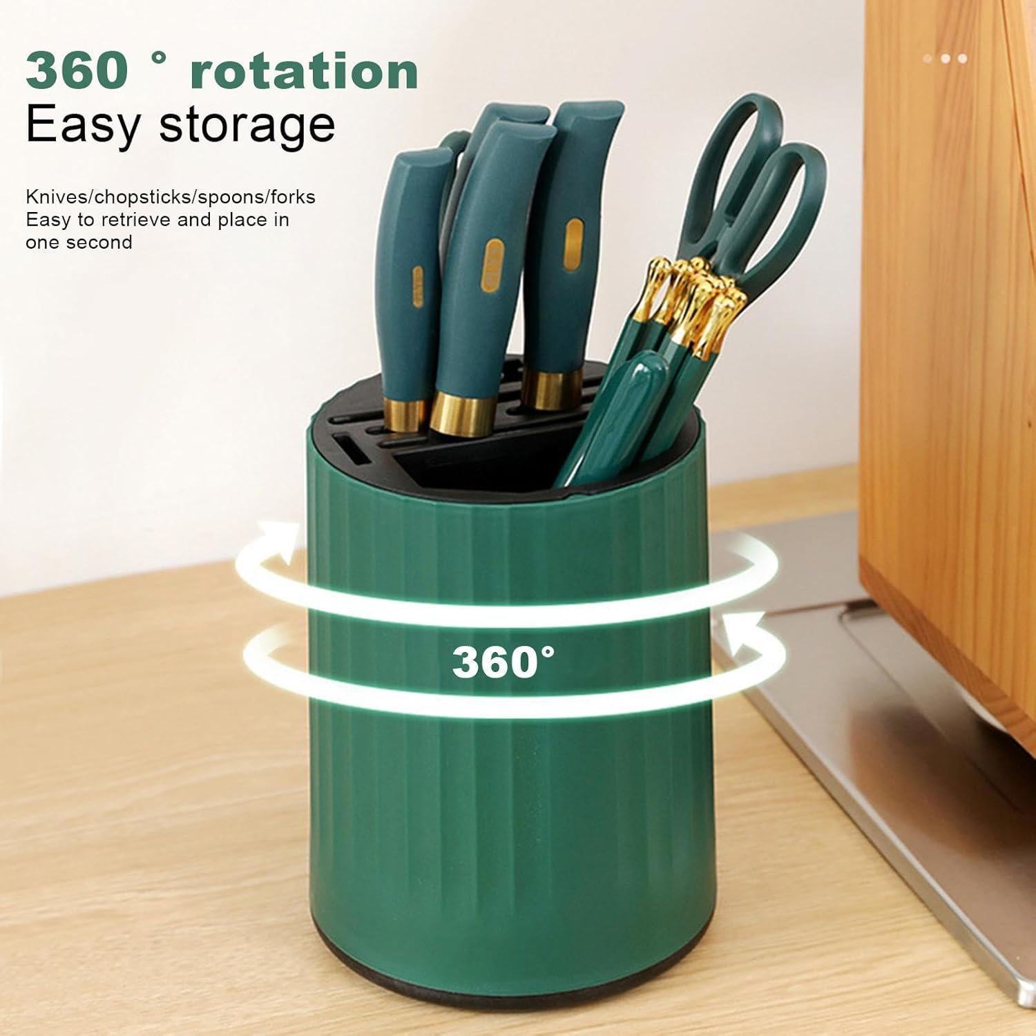 Rotating Knife Holder for Kitchen - 360 Degree Rotating Chopstick Cage Cutlery Stand - Rotating Stand for Kitchen Knives, Forks, Spoons, Mixers, Chopsticks image number 2