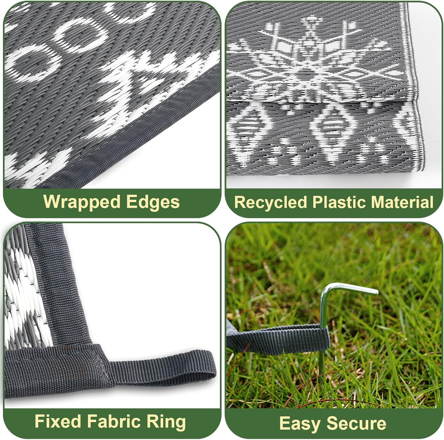 Mokani Outdoor Rug for Patio Waterproof, Reversible Garden Rugs 120X180Cm, Large Plastic Rugs, Lightweight Foldable Boho Area Rugs, UV Resistant Indoor Outdoor Carpet Mats for RV, Balcony, Beach, Deck image number 6