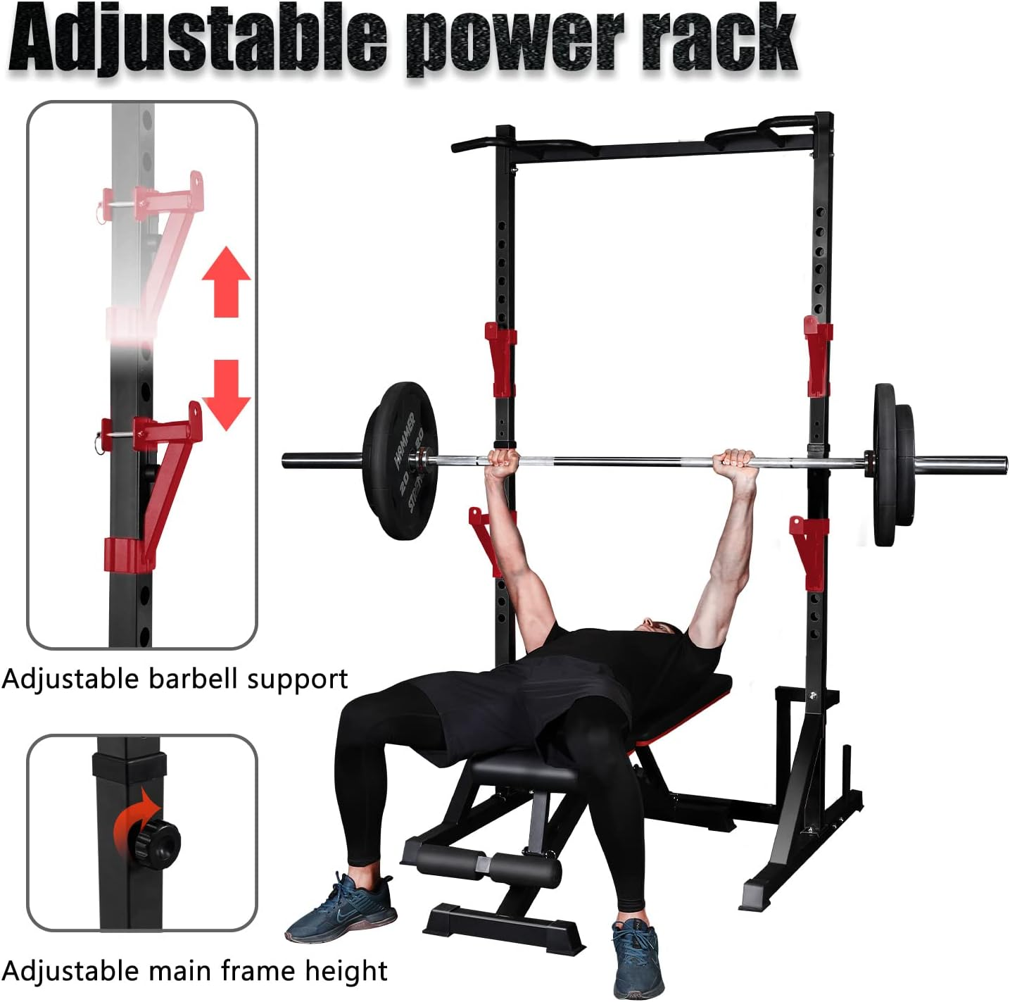CANPA Multifunction Power Rack with Pull up Bar, Heavy Capacity and Adjustable Squat Stand Rack for Home Gym Equipment, Power Rack Cage image number 4