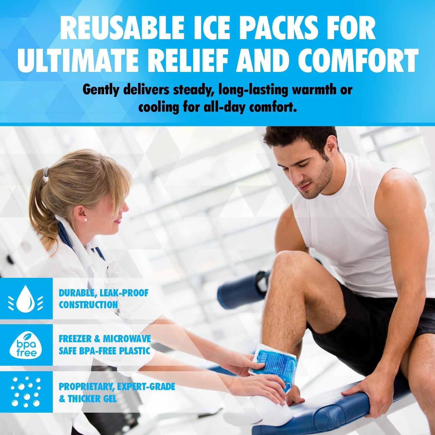 Reusable Soothing Gel Ice Pack, Ice Packs for Discomfort, Heat Pack for Hot & Cold Compress, Flexible Ice Pack (Blue) image number 3