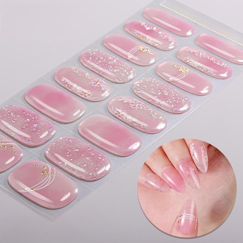 Amiiba 16Pcs XXXXXX French No-Baked Gel Nail Wraps,Waterproof Salon-Quality Self-Adhesive Nail Stickers for Women Girls, No UV/LED Lamp Needed (Lasts 14-28 Days) (Pink Glitter) image number 3