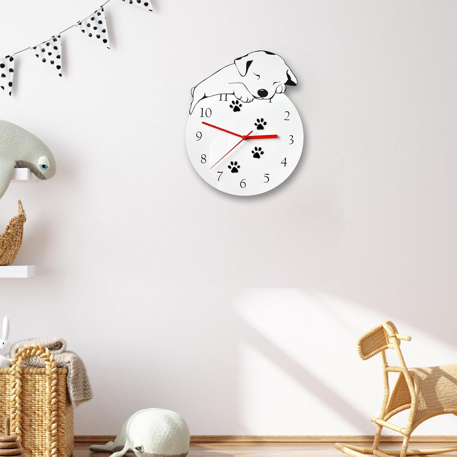 KOLYMAX 3D Cute Wall Clock Non-Ticking Silent Kids Room Decorative Clock with Unique Lovely Cartoon Shape - Puppy Dog 12Inch (White) image number 1