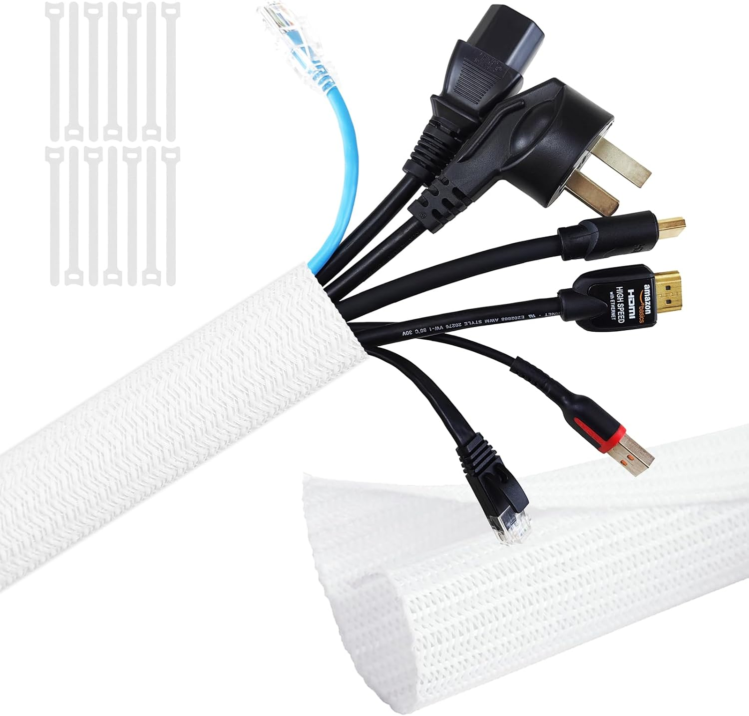 SONATURE Cable Management, 10Ft - 2/3 Inch Wire Loom, Self-Wrap Cable Organiser, Braided Cable Sleeve with 14 Reusable Cable Ties Included, Cord Organiser for Tv/Audio/Pc/Automobile at Home/Office image number 5