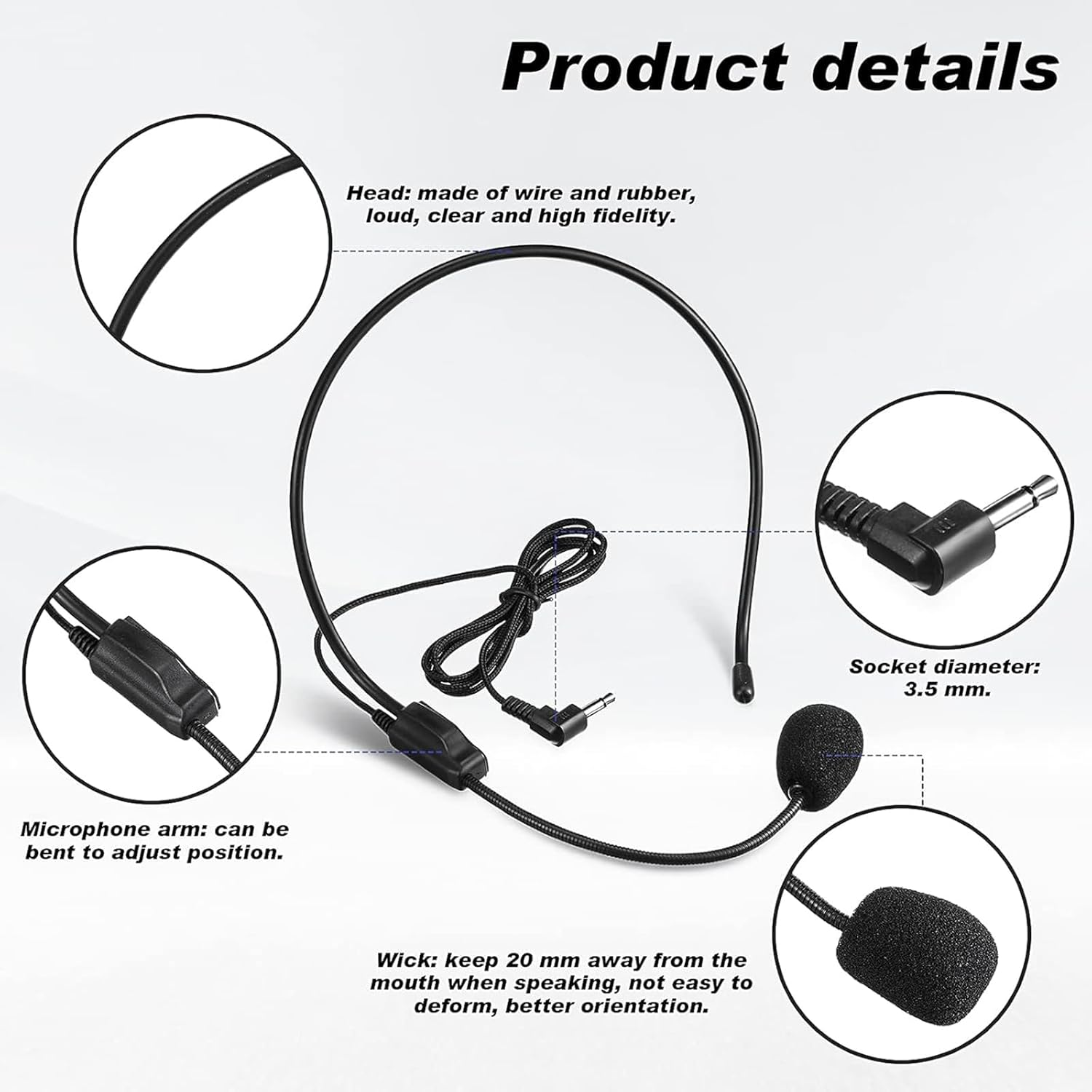 2Pcs Microphone Headset Mic, 3.5Mm Connector Jack Headset Microphone with Flexible Wired Boom for Voice Amplifier, Teachers, Speakers, Coaches, Presentations, Seniors and More image number 2