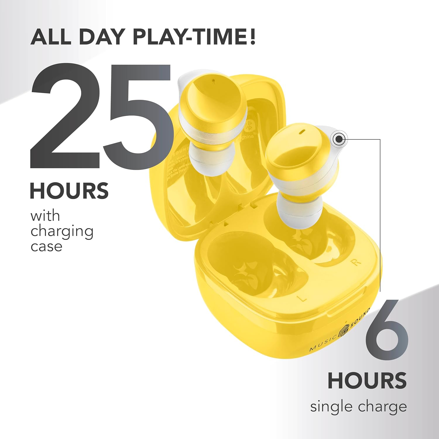 Music Sound - Flow - Wireless In-Ear Bluetooth Headset - Playtime 25 Hours - Yellow