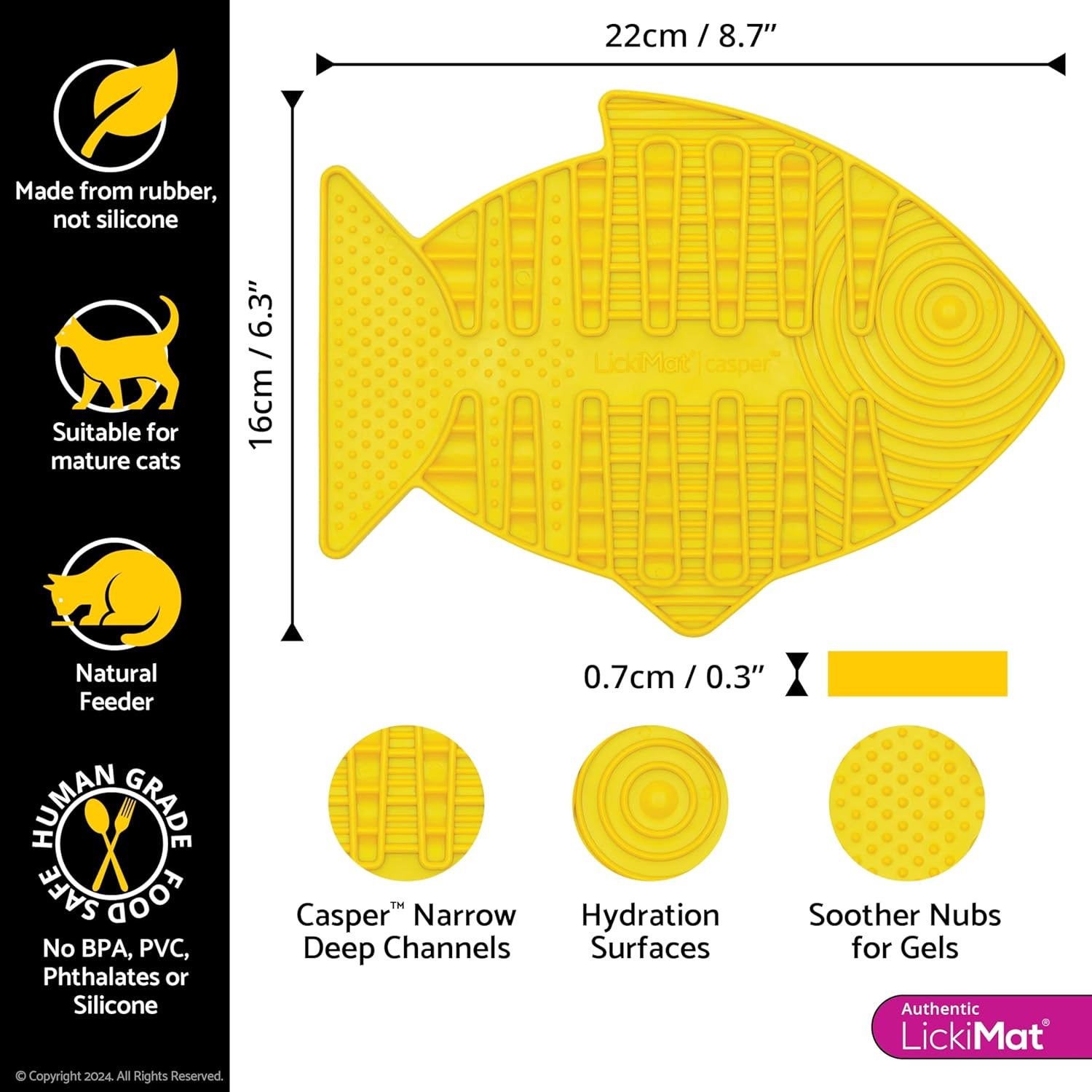 Lickimat Casper, Fish-Shaped Cat Slow Feeders Lick Mat, Boredom Anxiety Reducer; Perfect for Food, Treats, Yogurt, or Peanut Butter. Fun Alternative to a Slow Feed Cat Bowl or Dish, Yellow image number 1