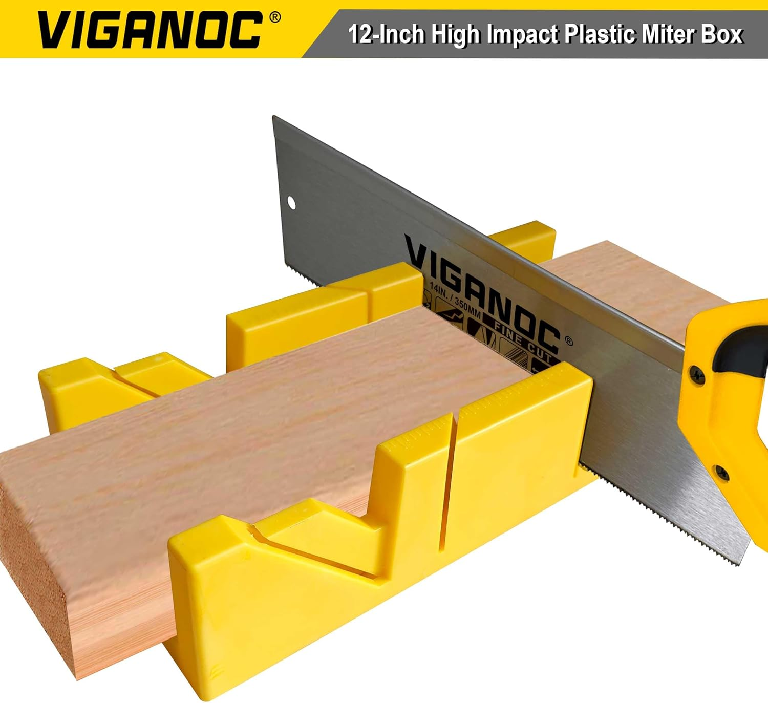 Viganoc 12-Inch High Impact Plastic Mitre Box, 3 Way Action Hacksaw Miter Box for Woodworking, DIY, Home Decoration image number 4