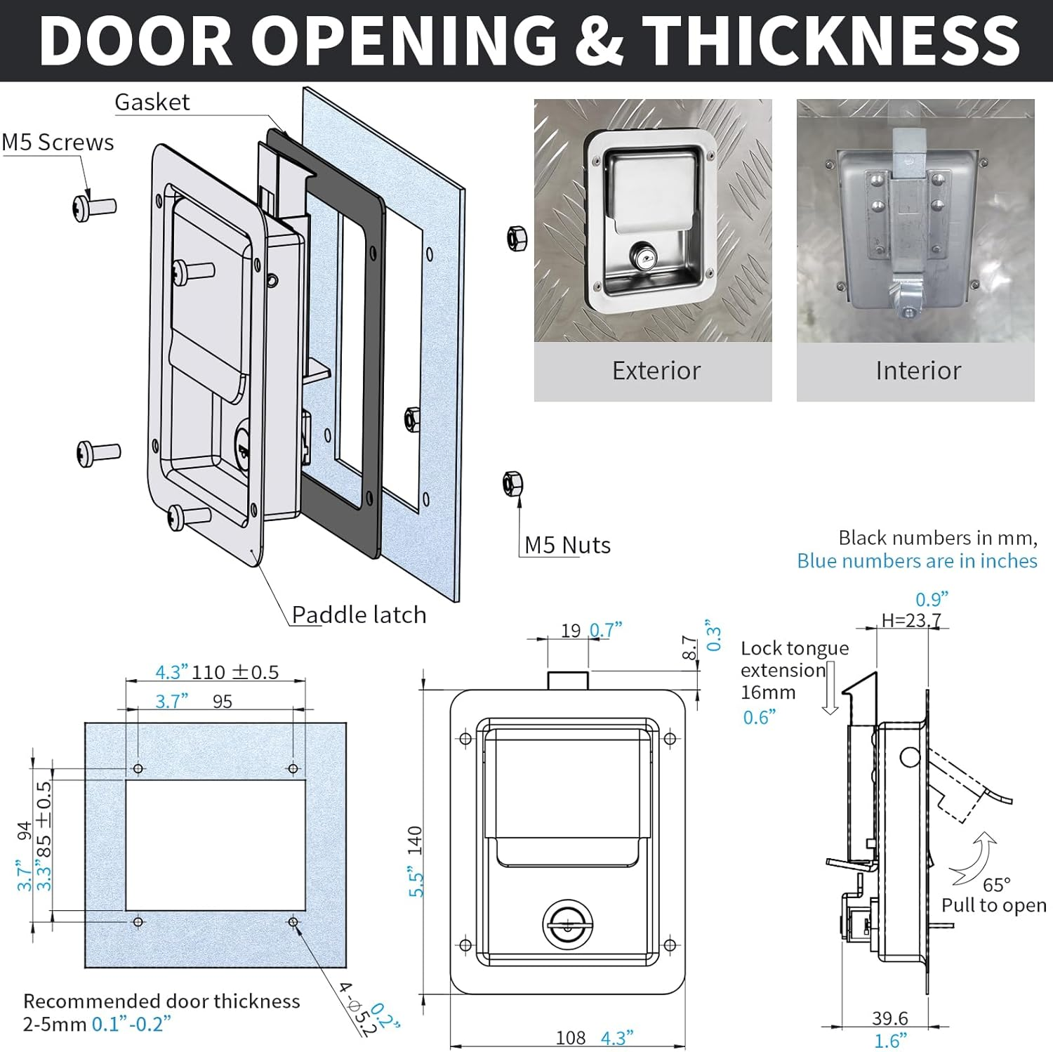 Loclink Truck Tool Box Lock Replacement Kit, Stainless Steel Locking Paddle Latch for Truck Bed Toolbox Handle, Trailer Door, RV, Camper, ATV, UTV, 140 * 108Mm with Keys image number 4