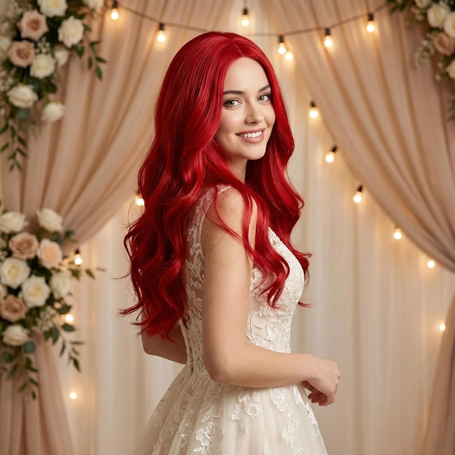 GYHWOFUL Red Wig Women'S Long - 60 Cm Wavy Middle Parting Synthetic Wig Women for Cosplay, Carnival, Halloween, Party & Daily Life, Natural Red Wig for Women image number 2