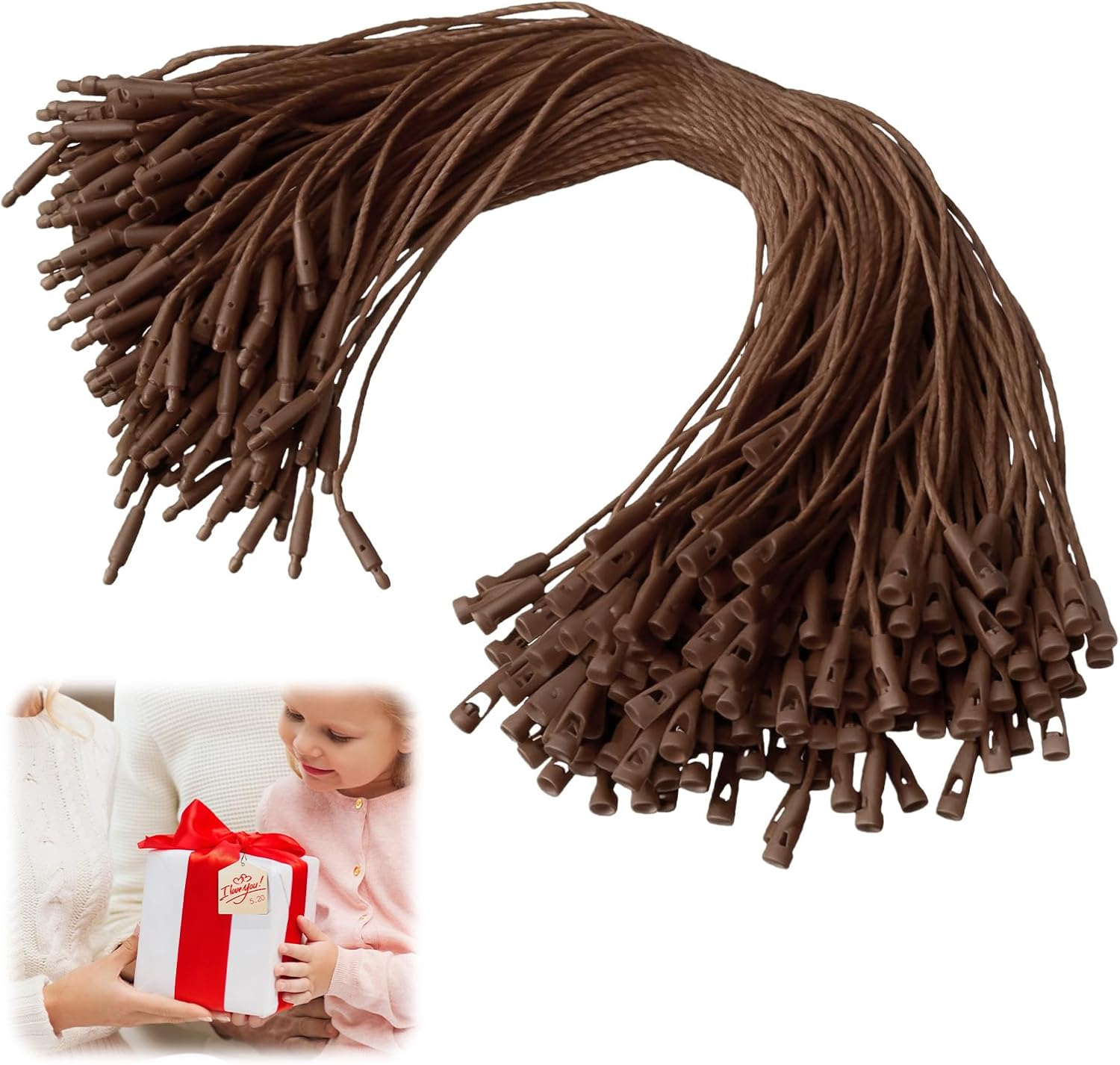 200 Pcs White Cotton Clothing Price Tag String with Bullet Clasp Lock, 20Cm Secure Hang Tags Twine for Apparel Shoes Luggage Labels Gifts Jewelry Pricing Storehouse Classification Mark (White)