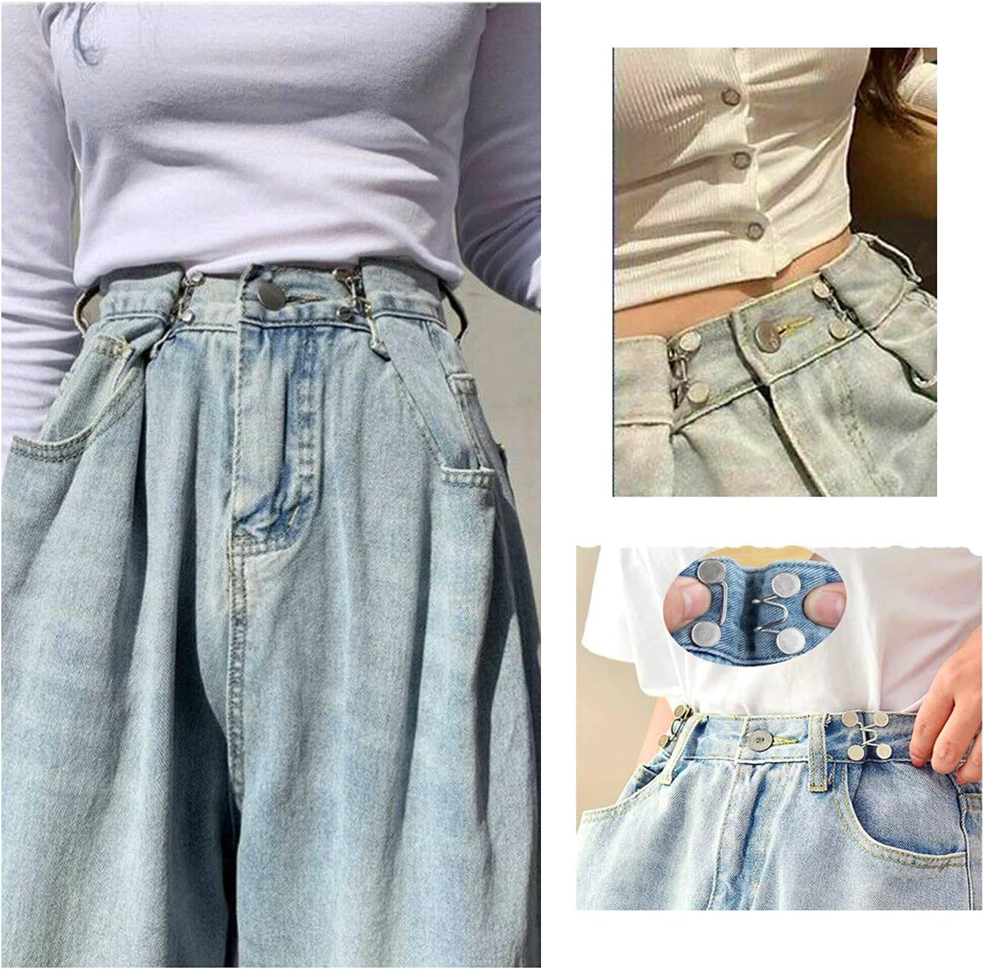 Betterjonny 6 Sets Adjustable Waist Buckle Extender, Replacement Button for Pants, Jeans Perfect Fit Instant Adjustment image number 2