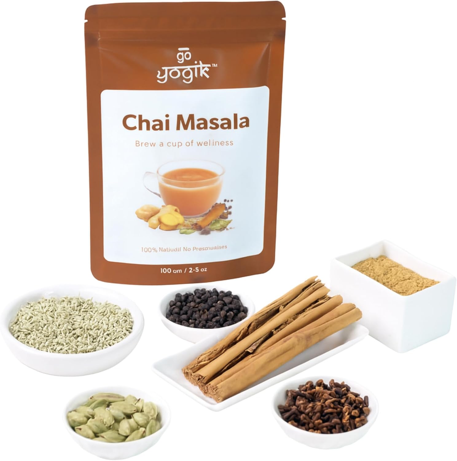 Go-Yogik Chai Tea Spice Masala W/O Ceylon Cinnamon, Cardamom, Cloves| Aromatic Indian | 100G (80 Cups) Vegan| GMO Free | Gluten Free|Lab Tested for Purity image number 1