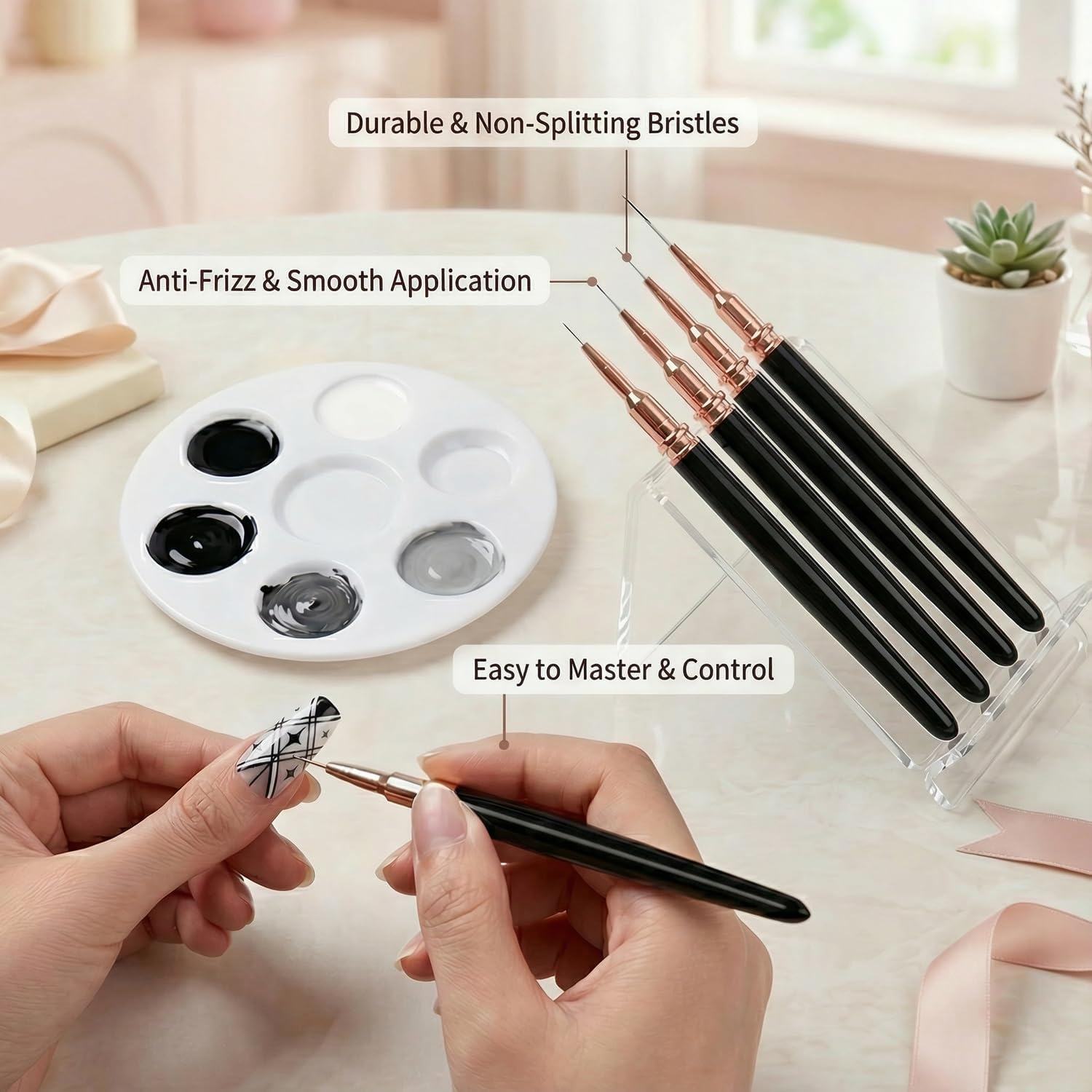 Nail Art Brushes Set,5Pcs Nail Art Liner Brushes for Fine Painting Diy, 3Pcs Nail Clean up Brushes for Clean Gel Mistake on the Cuticles,Nail Design Tools image number 4