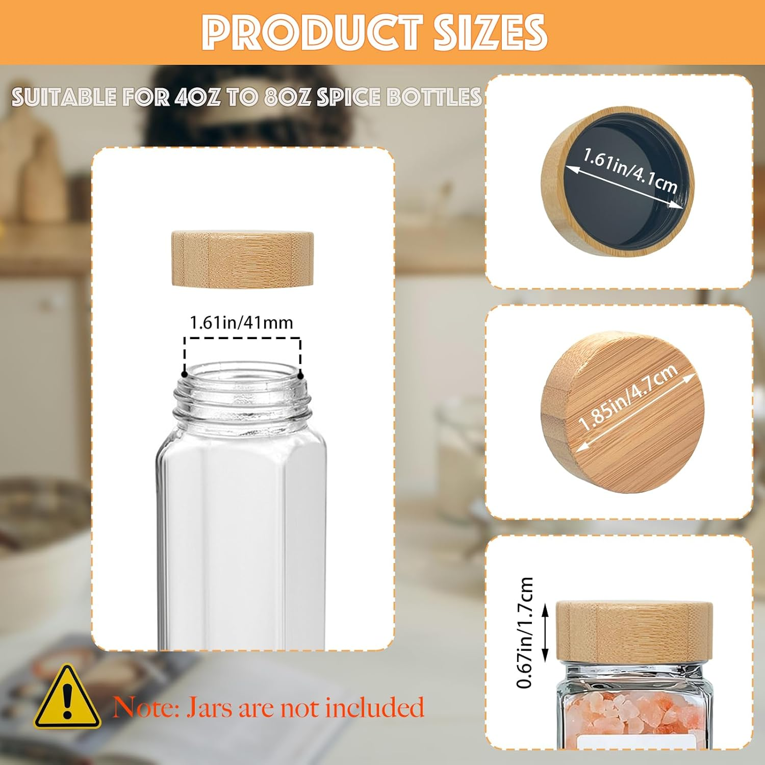 Zepkouel 25 Pcs Spice Jars Bamboo Lids Replacement,Fits 4 Oz and 8 Oz Glass Spice Jar,For Square and round Plastics Spice Jars,Jar Not Included image number 1