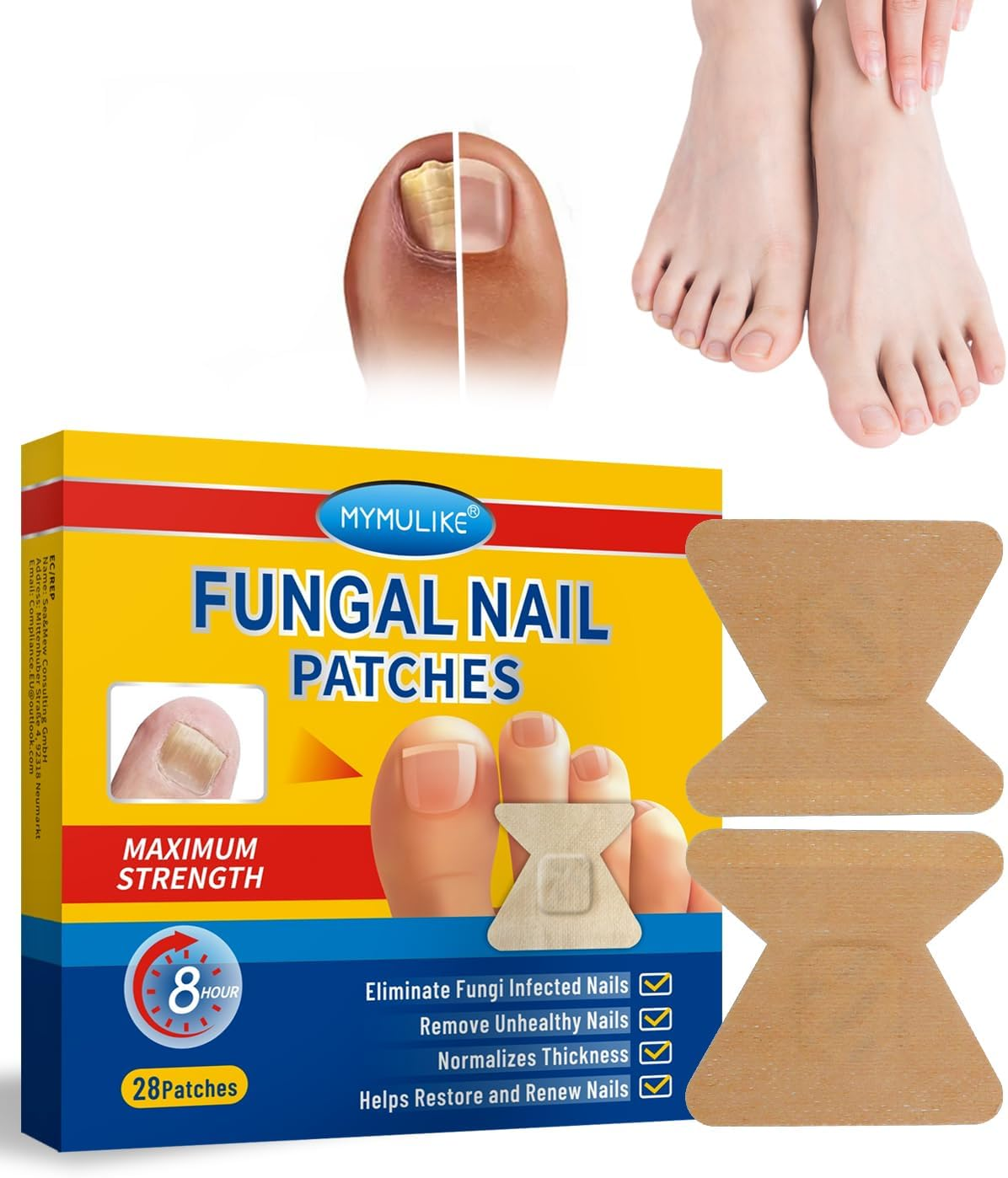 MYMULIKE 28 Pcs Fungal Nail Patches, Fungal Nail Patches for Toenails Extra Strong, Hydrogel Patches for Overnight Repair, Toenail Fungus Relief with Visible Results in 8 Hours image number 3