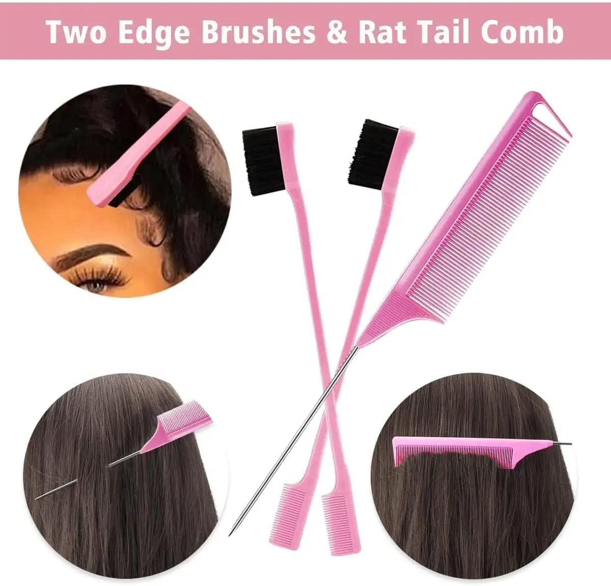 Goiple 3PCS Elastic Bands for Wig Edges - Adjustable Band for Install Accessories with Pink Set-9Pcs Hair Wax Stick Set image number 1