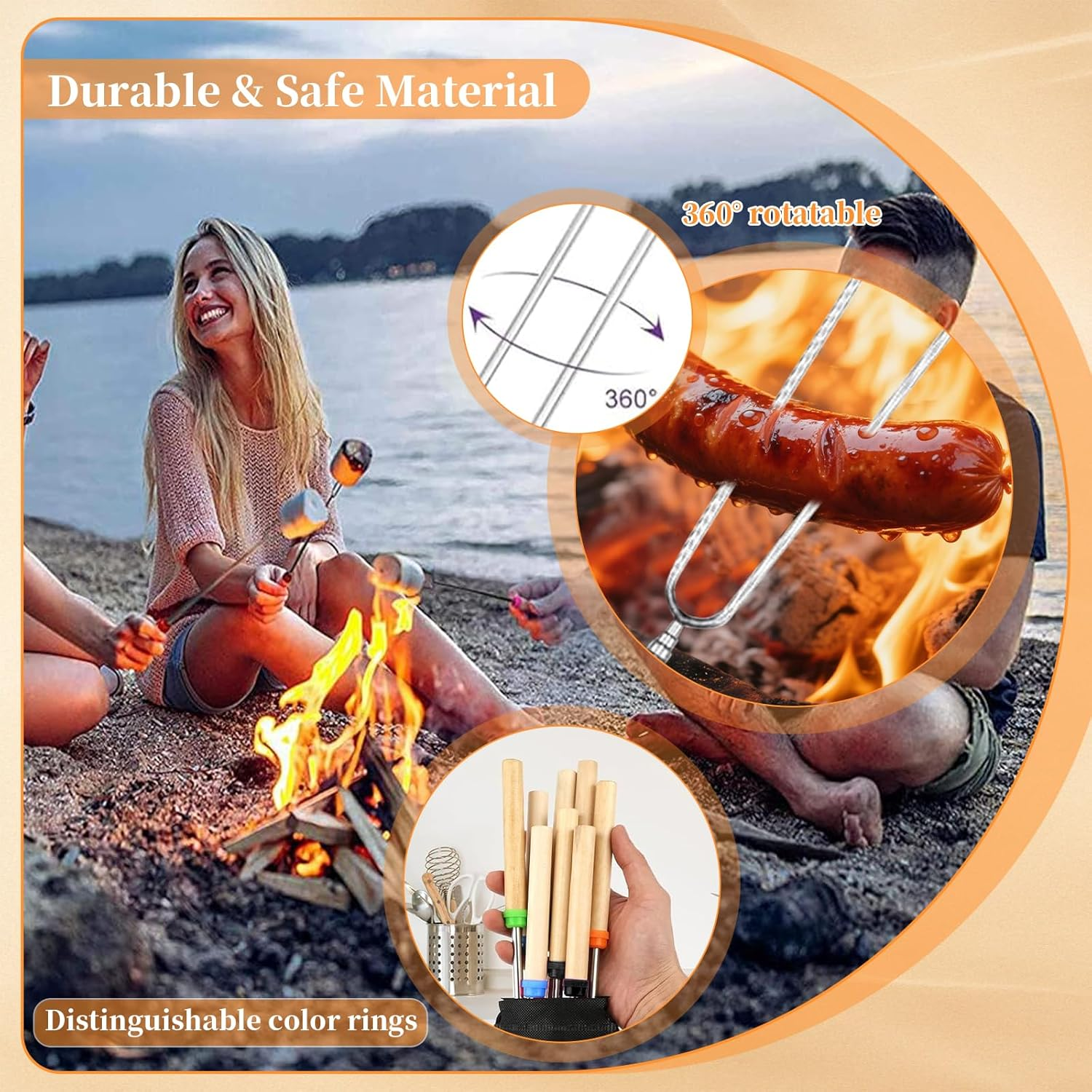 Telescoping Marshmallow Roasting Sticks, Extra-Long Scalable Smores Skewers for Campfire, Fire Pit, BBQ & Hot Dog - Stainless Steel Extendable Forks for Outdoor Cooking, Camping Picnics (4PCS) image number 3