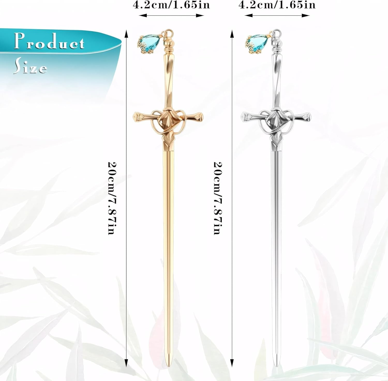 Metal Sword Bookmarks - Premium Stainless Steel Bookmark with Glass Pendant, Vintage Dual-Tone Gift Set (2 Pack) image number 2