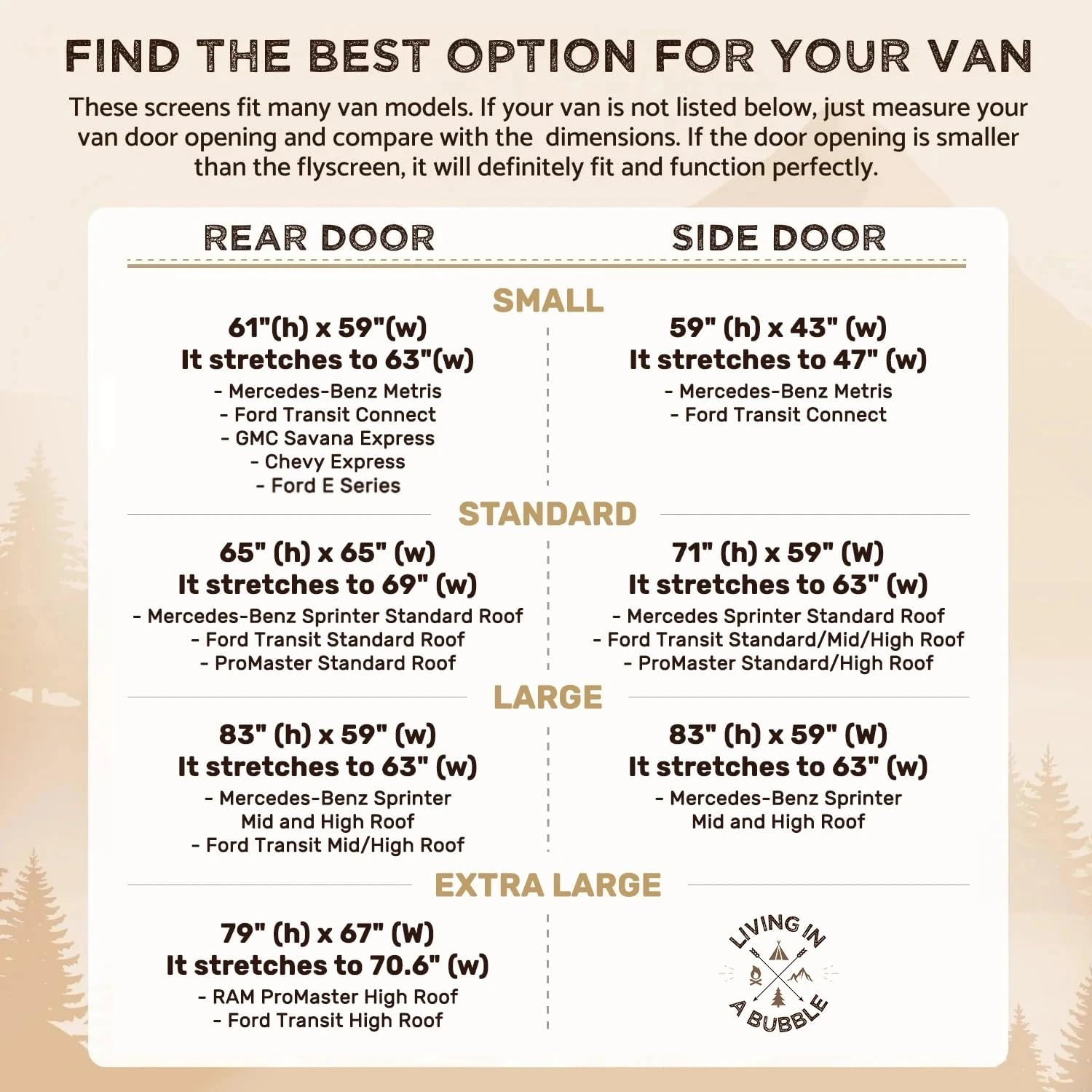 Living in a Bubble Magnetic Fly Screen for Mercedes Metris Vans and Other Campervans, Bug Mesh Mosquito Net Screen for Rear Barn Door, Zipper Closure, (Small)