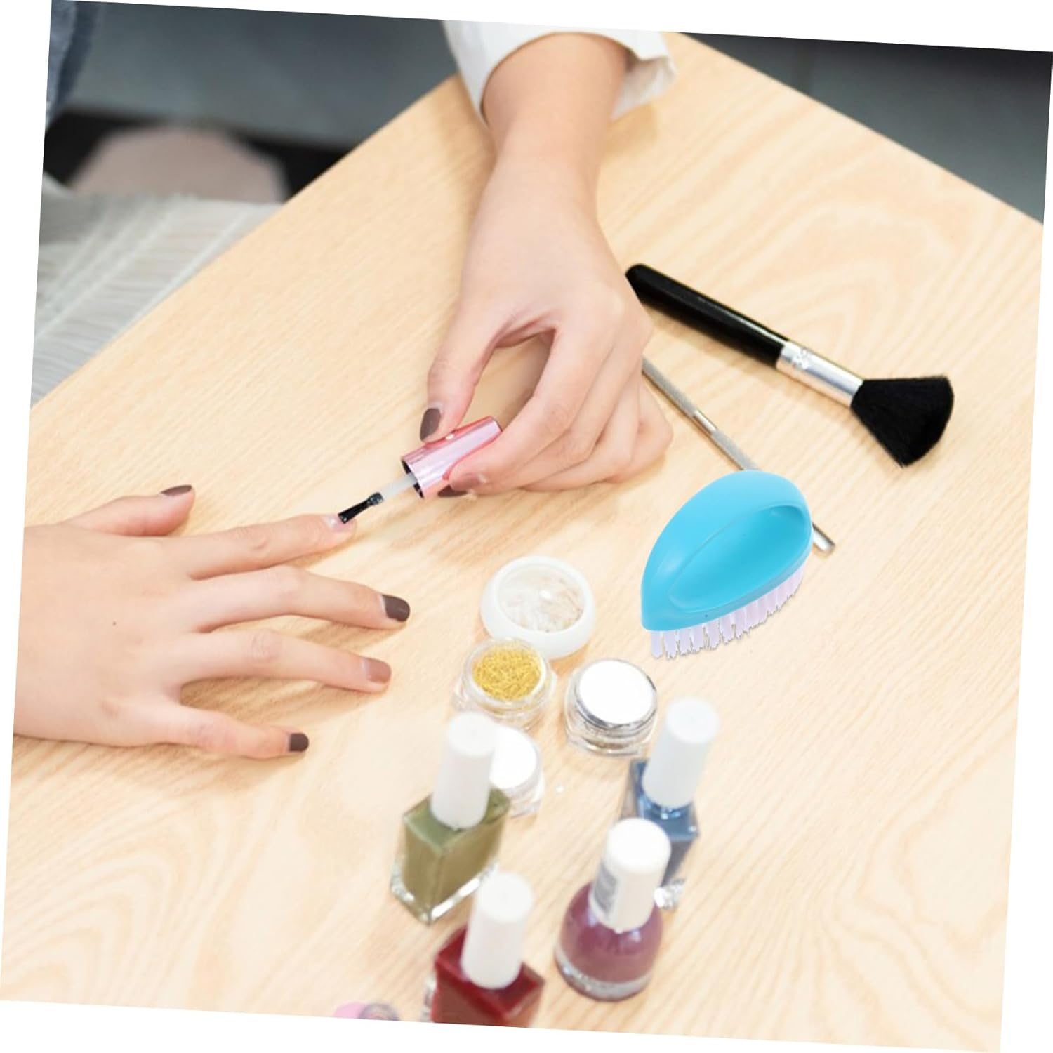 Baluue 2Pcs Nail Brush Cleaners for Fingernail and Toenail Dust Removal Durable Strong Bristle Manicure Cleaning Brushes Nordic Blue and Pink Portable for Home Travel and Nail Salon Use image number 4