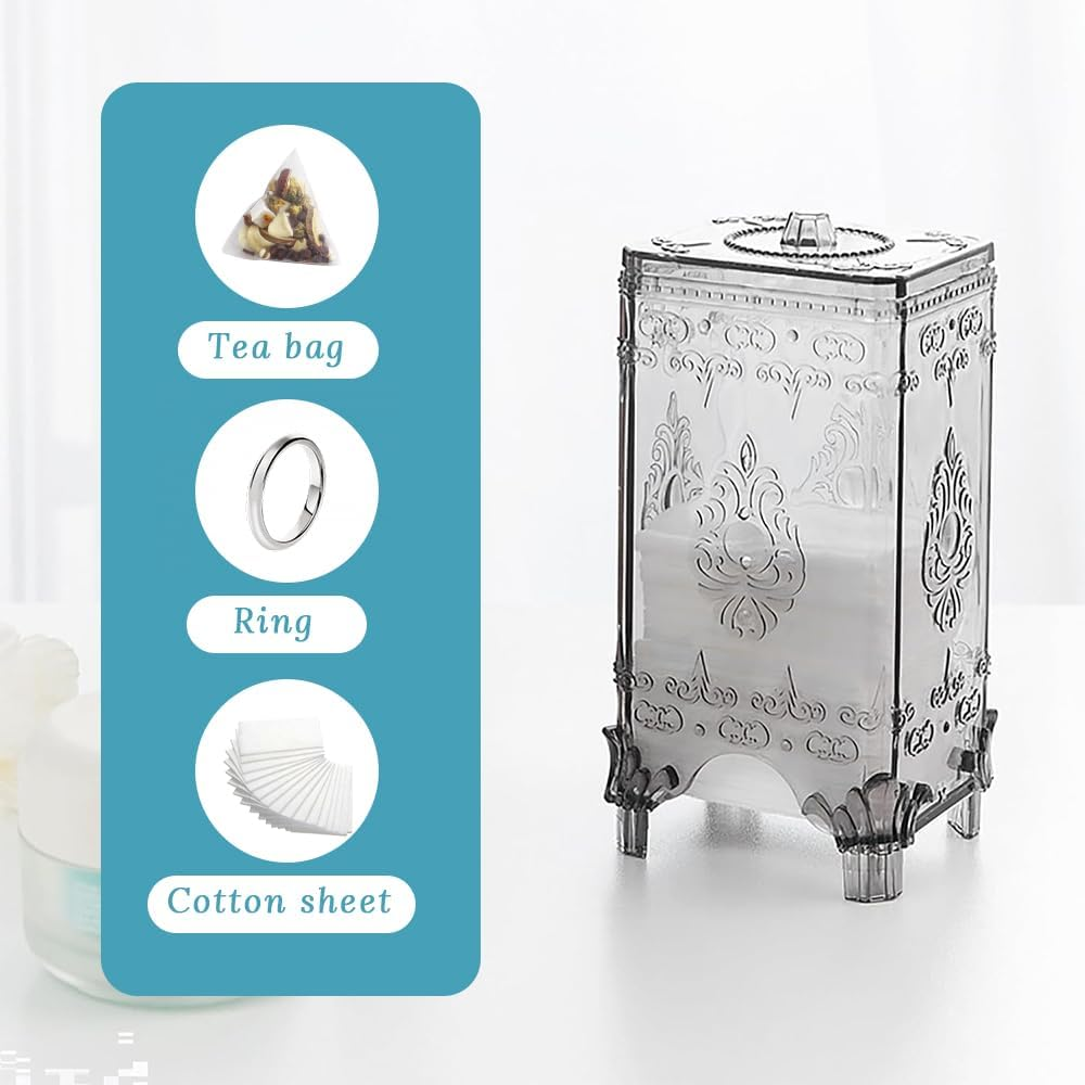 Cotton Pad Dispenser Container,Translucent Storage Box Organizer,Plastic Makeup Remover Pad Box Case, with Lid,Makeup Storage and Dustproof,For Bathroom Vanity Countertop(Grey) image number 1