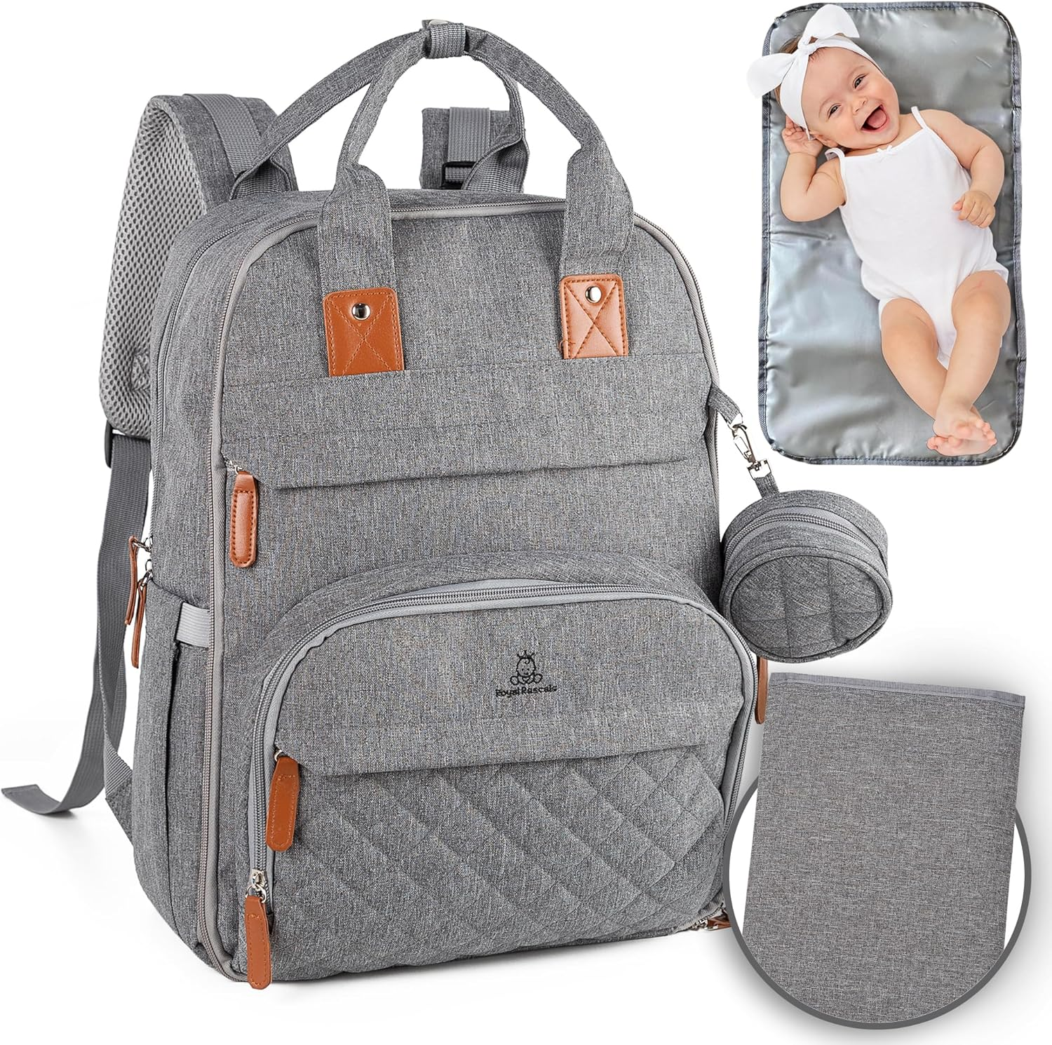 Royal Rascals Baby Changing Bag Backpack, Nappy Bag Backpack for Mum & Dad, Diaper Bag, Baby Bag - Stores Nappies, Bottles, Wipes Dispenser & More - Includes Portable Baby Changing Mat image number 4