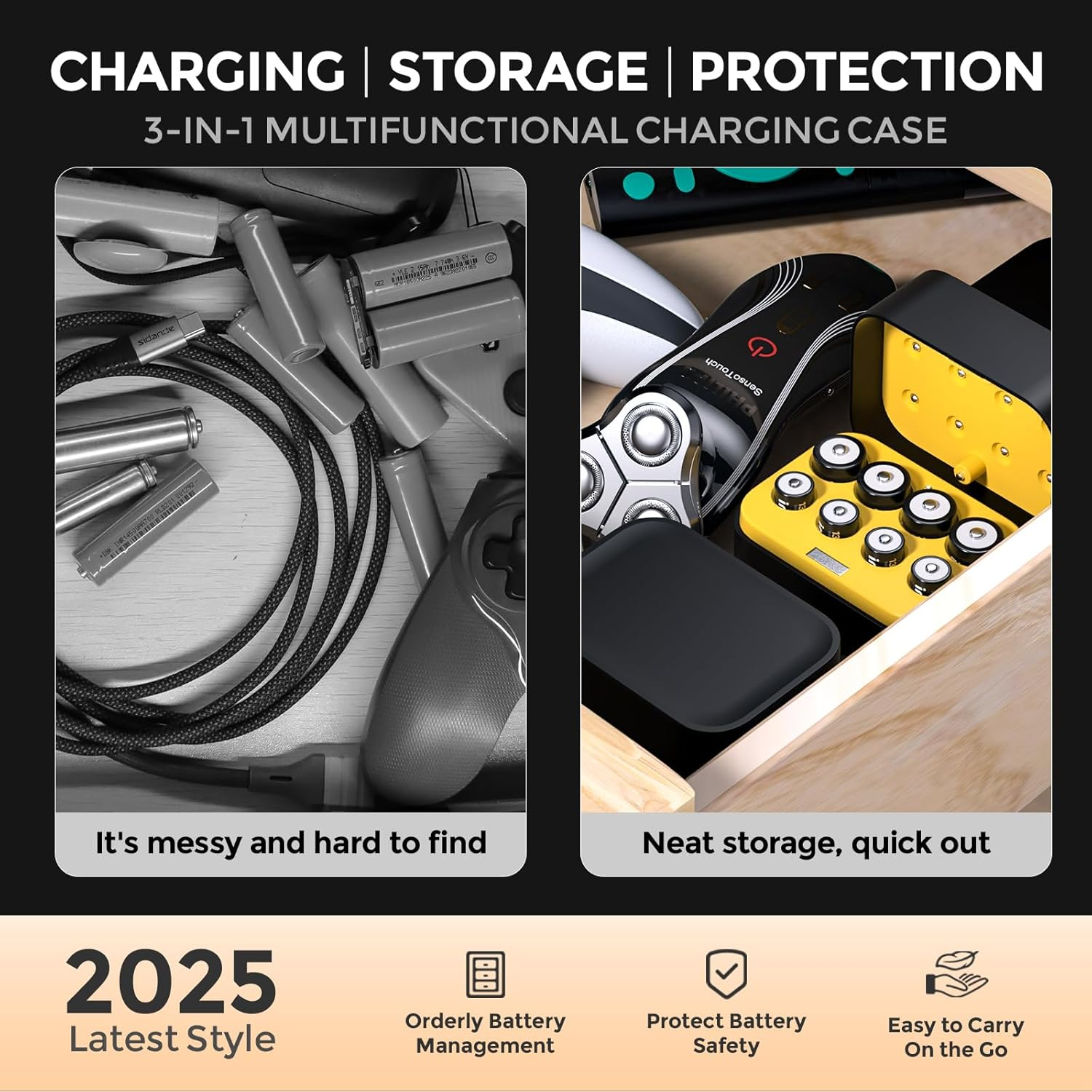 Imuto Rechargeable 4 AAA and 4 AA Batteries Lithium with Charger,8 Pack 1.5 V Triple a Double a Batteries Rechargeable, Long Lasting Lithium Battery with Integrated Charging Storage Box(4Aaa+4Aa) image number 5