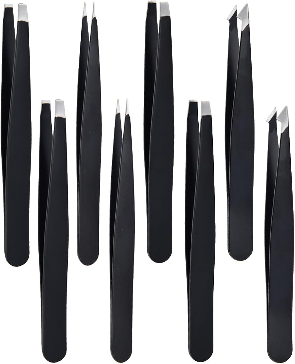 Professional Precision Tweezer Set 4 Types (Pointed, Hooked, Slanted, Straight), Stainless Steel Eyebrow Tweezers with Sharp Tight Bite, Eyelash Tweezers for False Eyelashes Fine Hair Removal (8PCS) image number 5