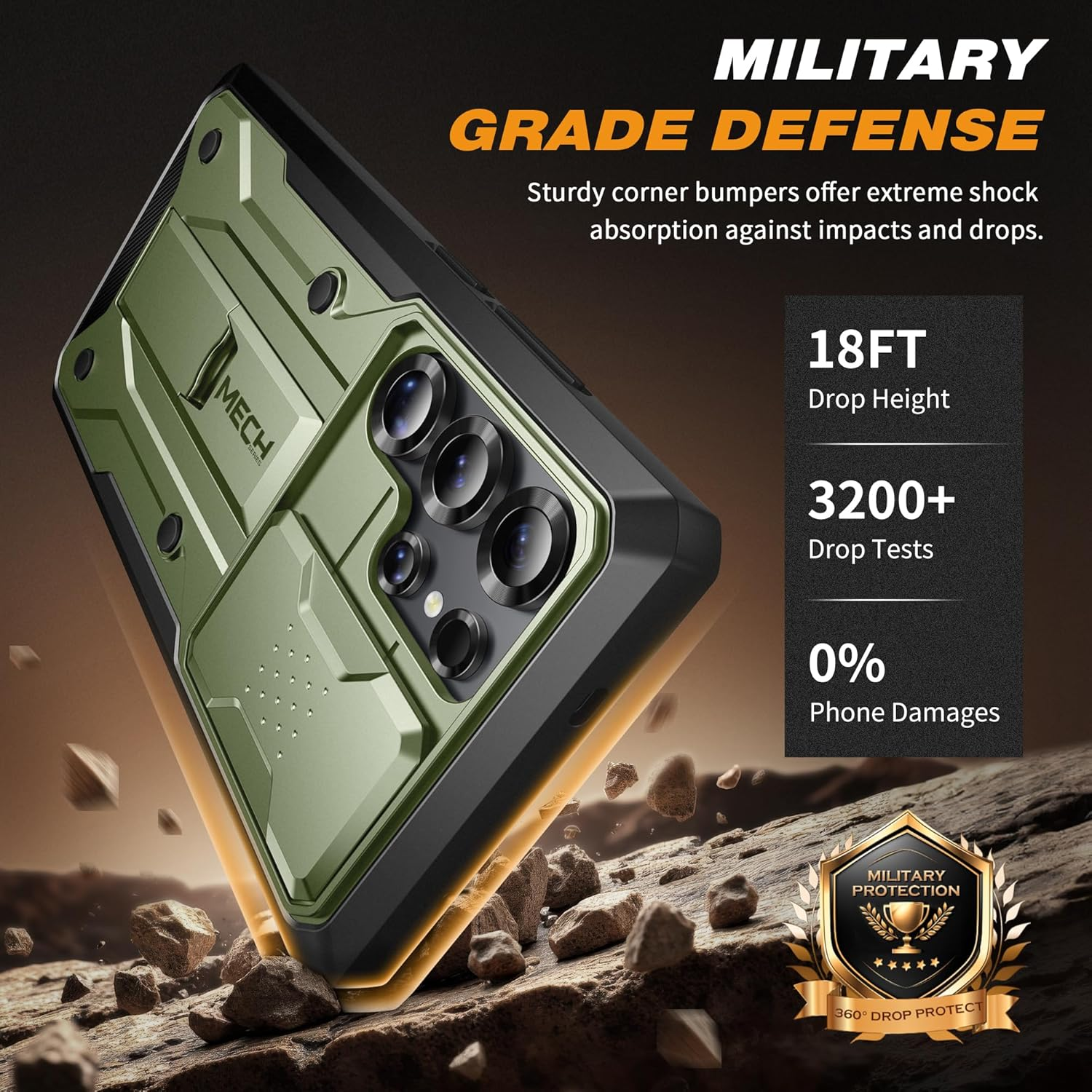 TONGATE for Samsung Galaxy S25 Ultra Case, [Built-In Slide Camera Cover & Screen Protector] [2 Front Frames] Full-Body Heavy Duty Shockproof S25 Ultra Phone Case with Stand & Belt Clip Holster, Green image number 3