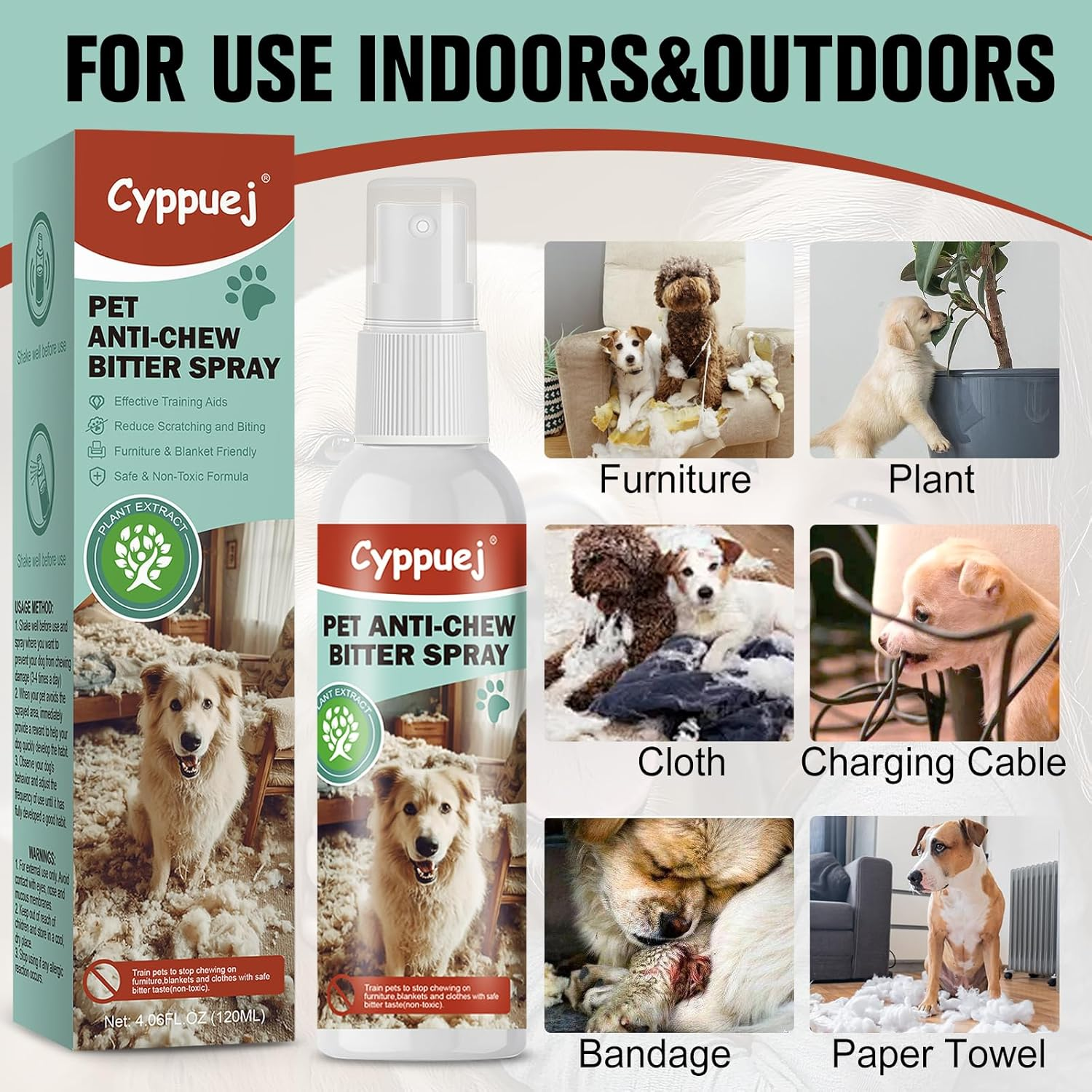 No Chew Spray for Dogs Cats,Bitter Apple Spray for Puppy to Protect Furniture Shoes Belongings, Natural Dog anti Bite Training Aid Stops Chewing and Licking(2X4.06Fl.Oz),Non-Toxic, Alcohol-Free image number 1