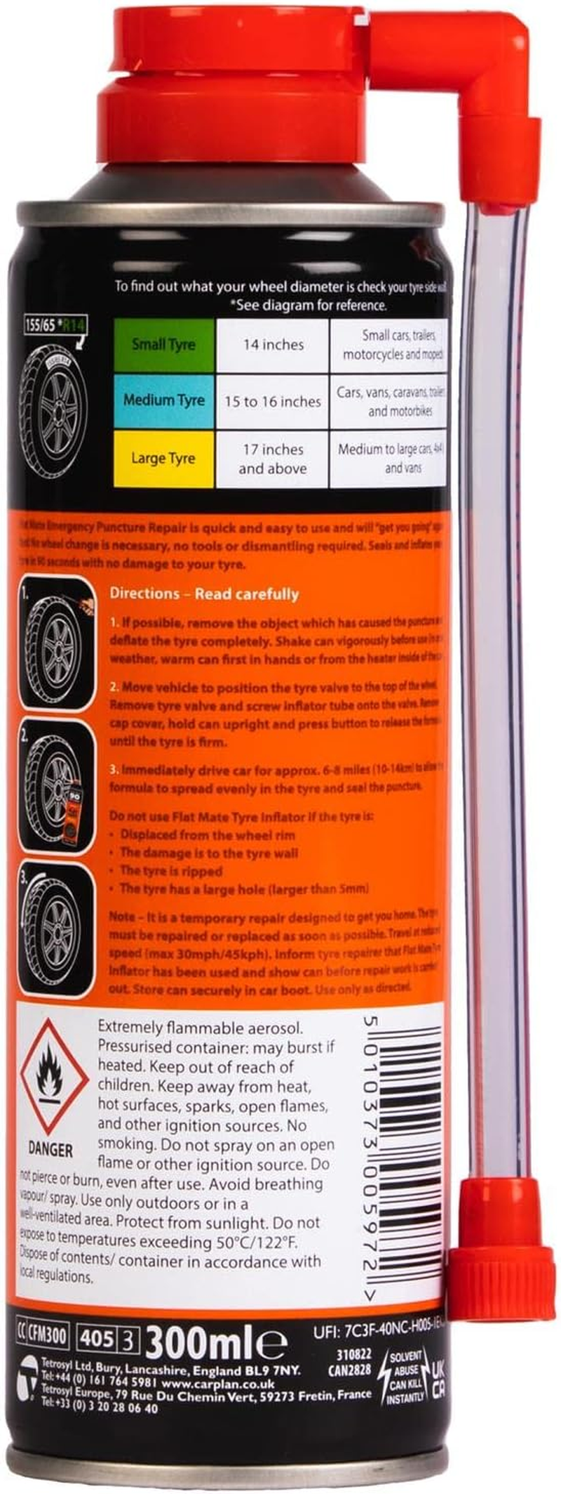 Carplan Flat Mate Emergency Puncture Repair, Tyre Inflator, Small Tyre 300 Ml image number 3