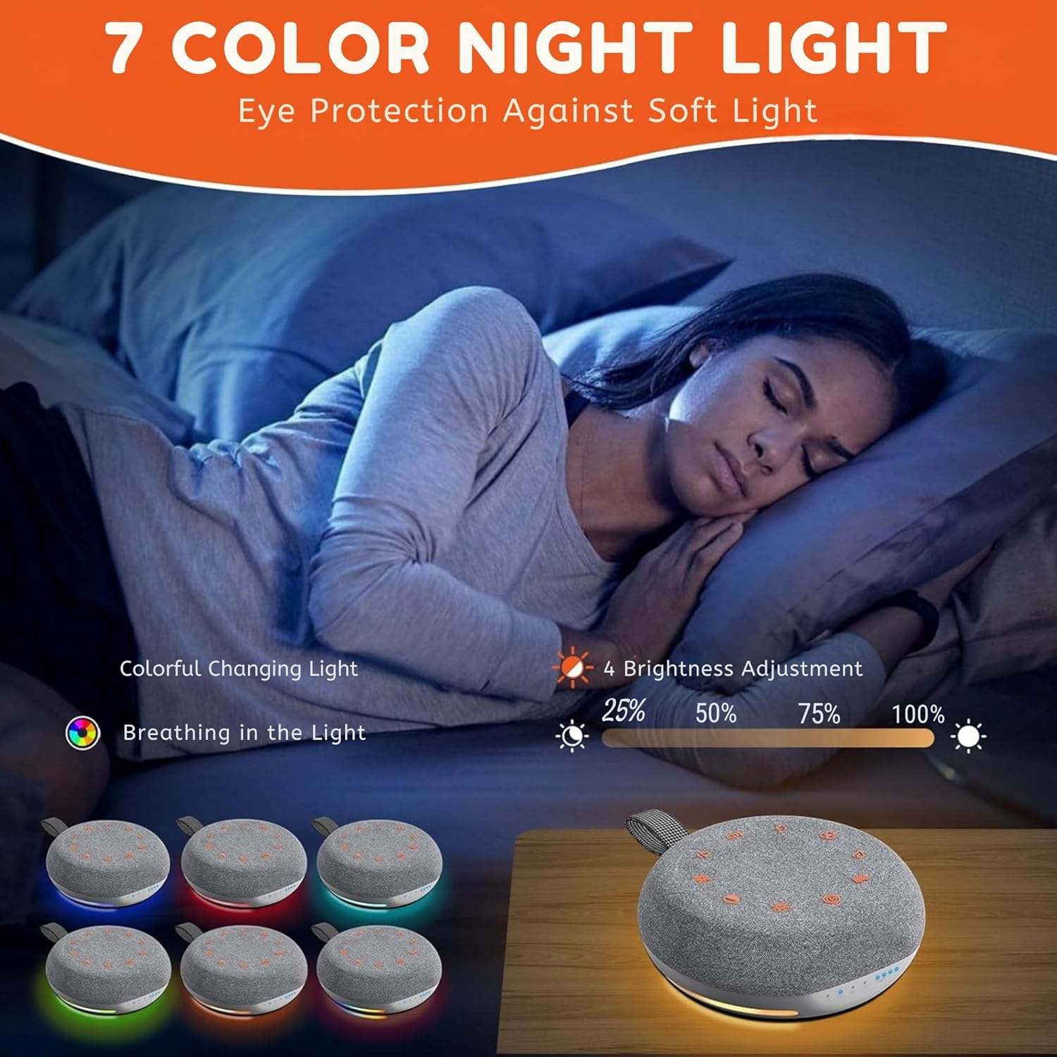 White Noise Machine, Baby White Noise Machine with 40 Soothing Sounds for Sleep, Sound Machine with Night Light 7 Colours 4 Modes for Children'S and Adult Bedroom and Travel image number 2