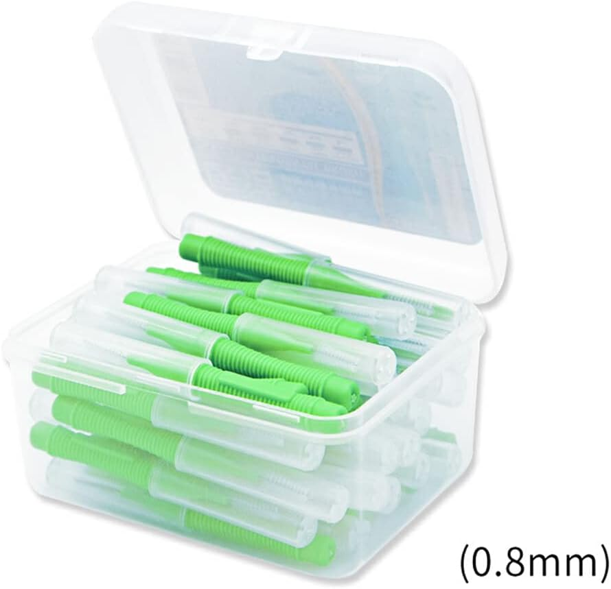 40Pcs Interdental Brush Supple Floss Push-Pull Teeth Brushes I Shaped Handheld Indoor Oral Hygiene Tool Travel Holiday, Green & 0.8Mm - Green  0.8Mm image number 6