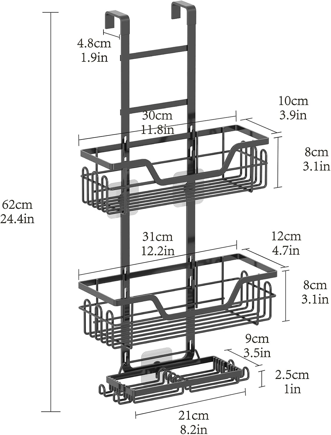 Gabeeriso over the Door Shower Caddy Hanging, Rustproof Bathroom Caddy Shower Shelf with 16 Hooks,Bathroom Organizer Space-Saving Storage for Shampoo, Soap & Towels(Black 3-Tier Over-The-Door) image number 1