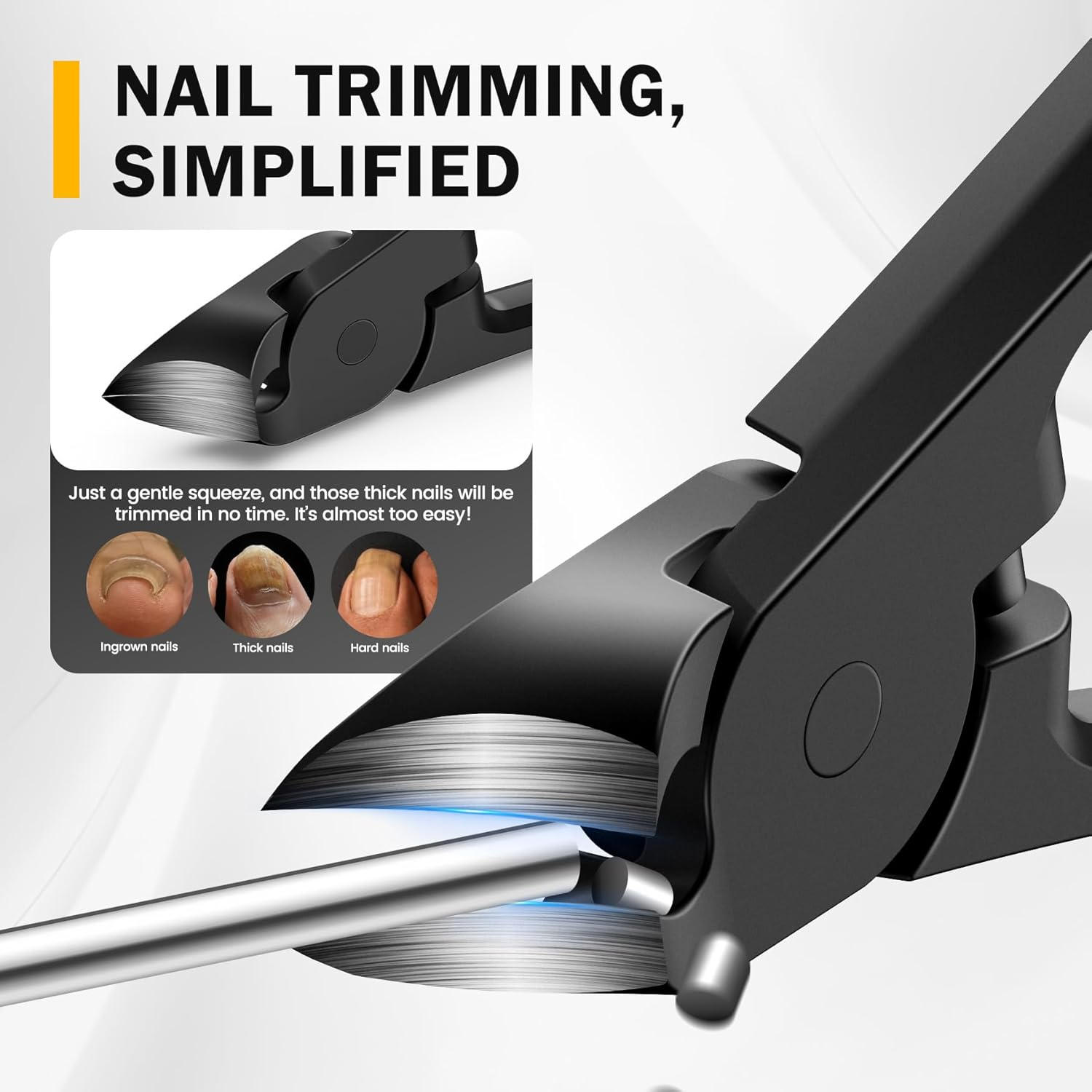 BEZOX Thick Toe Nail Clippers - Comfortable Rebound Thick Spring Toenails Clipper for Thick Nails for Seniors, Precision Fingernail Clippers for Men and Women - Black - Silver image number 5