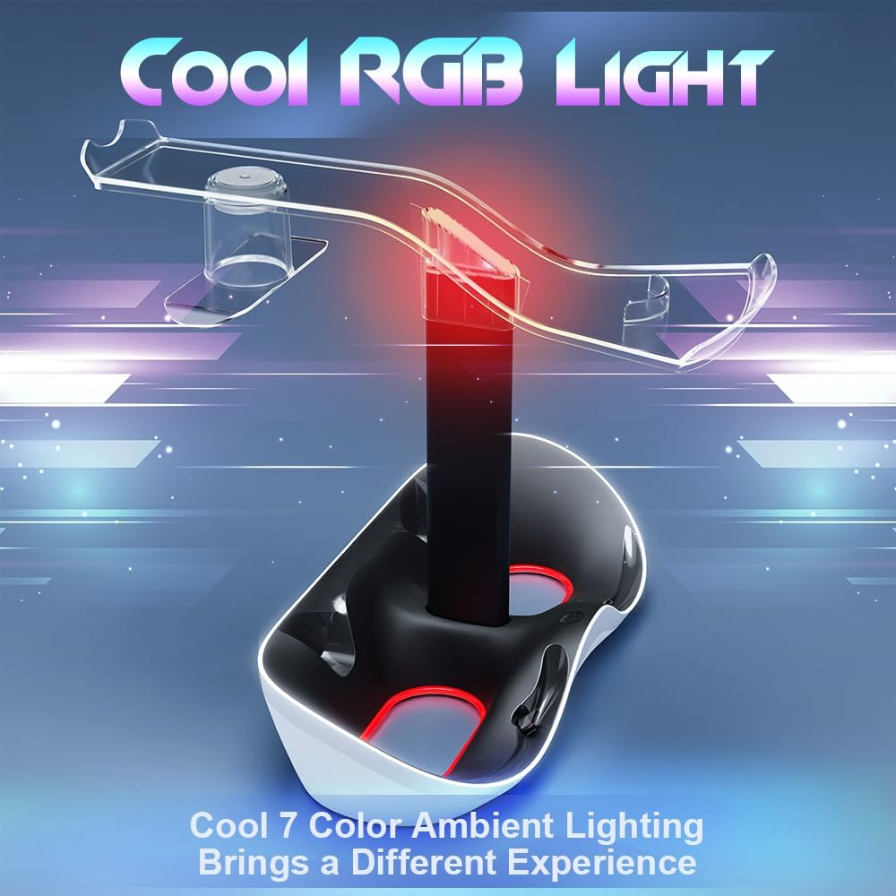 HONCAM Charging Station for PSVR 2, Multifunction PSVR2 Stand with 7 RGB Light, Headset Display Stand, Sense Controllers Charger Dock, Magnetic Connector, Type-C Cable, White image number 5