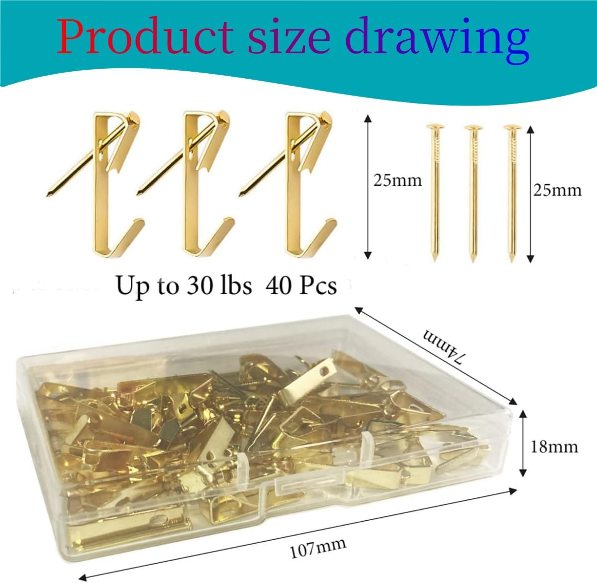 80 Pcs Picture Hanging,Picture Hooks for Hard Wall,Picture Frame Hooks for Pictures, Mirror,Clocks on Drywall and Wood Walls (Silvergold )