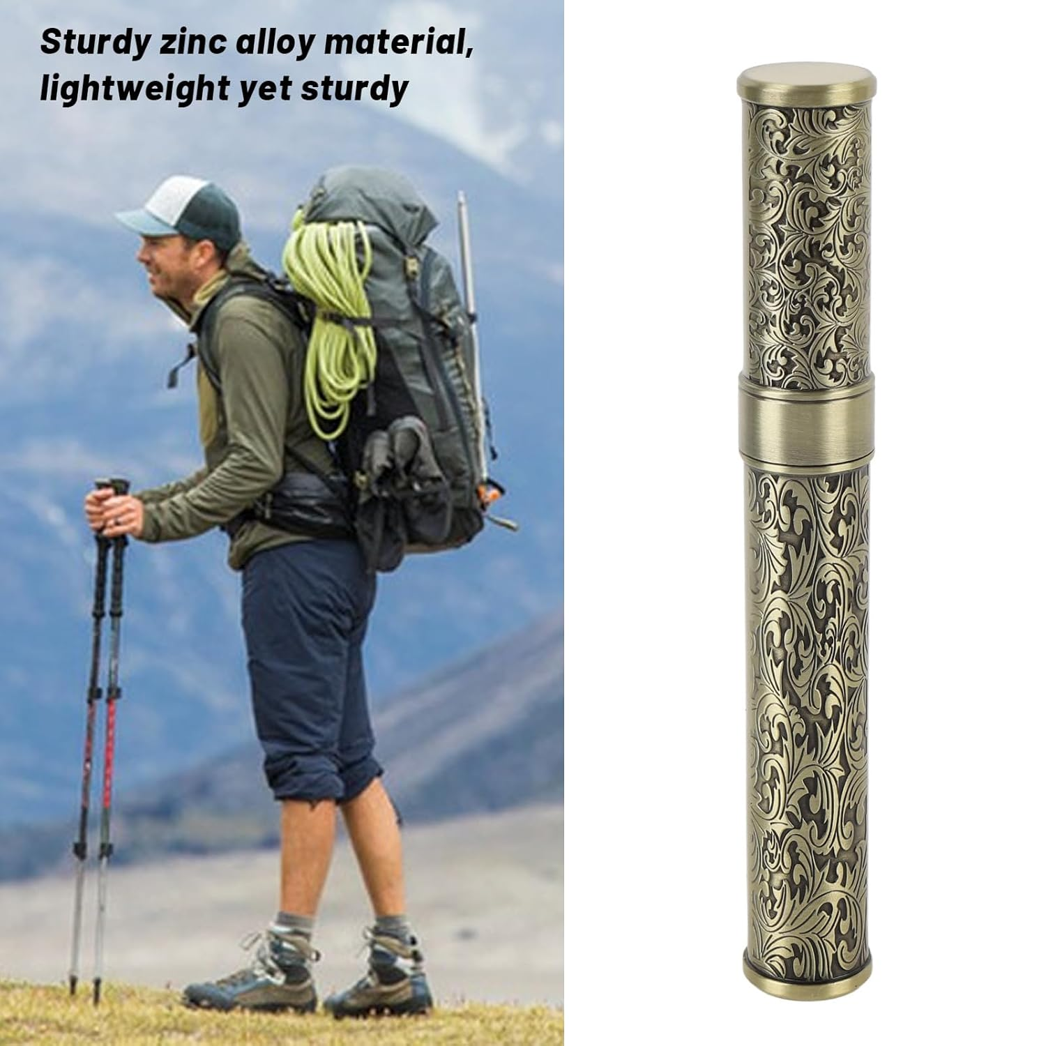 Metal Tube Container, Joint Tubes Embossed Aluminum Waterproof Portable Storage Container Box Stash Jar Cigar Cases Air Tight Pocket Purse for Outdoor Camping Travel` (Bronze) - Bronze image number 3