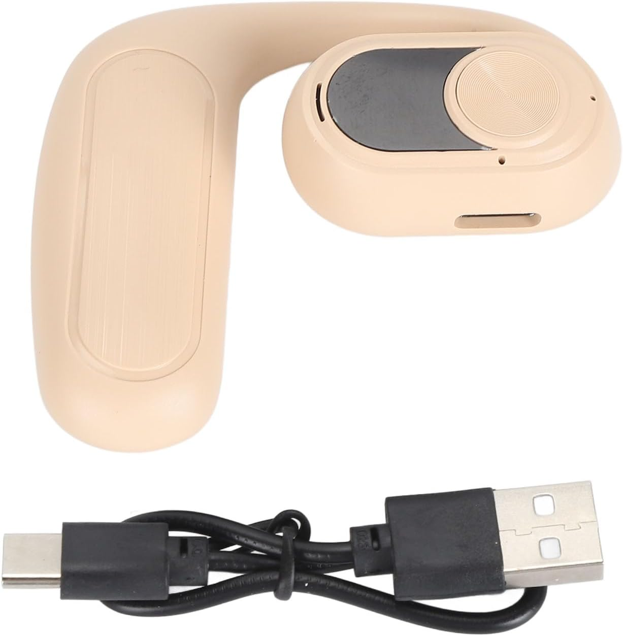 Generic Single Ear Headset, Single Open Ear Headphones Noise Cancelling Type C Interface Calling for Hiking (Beige) - Black image number 4