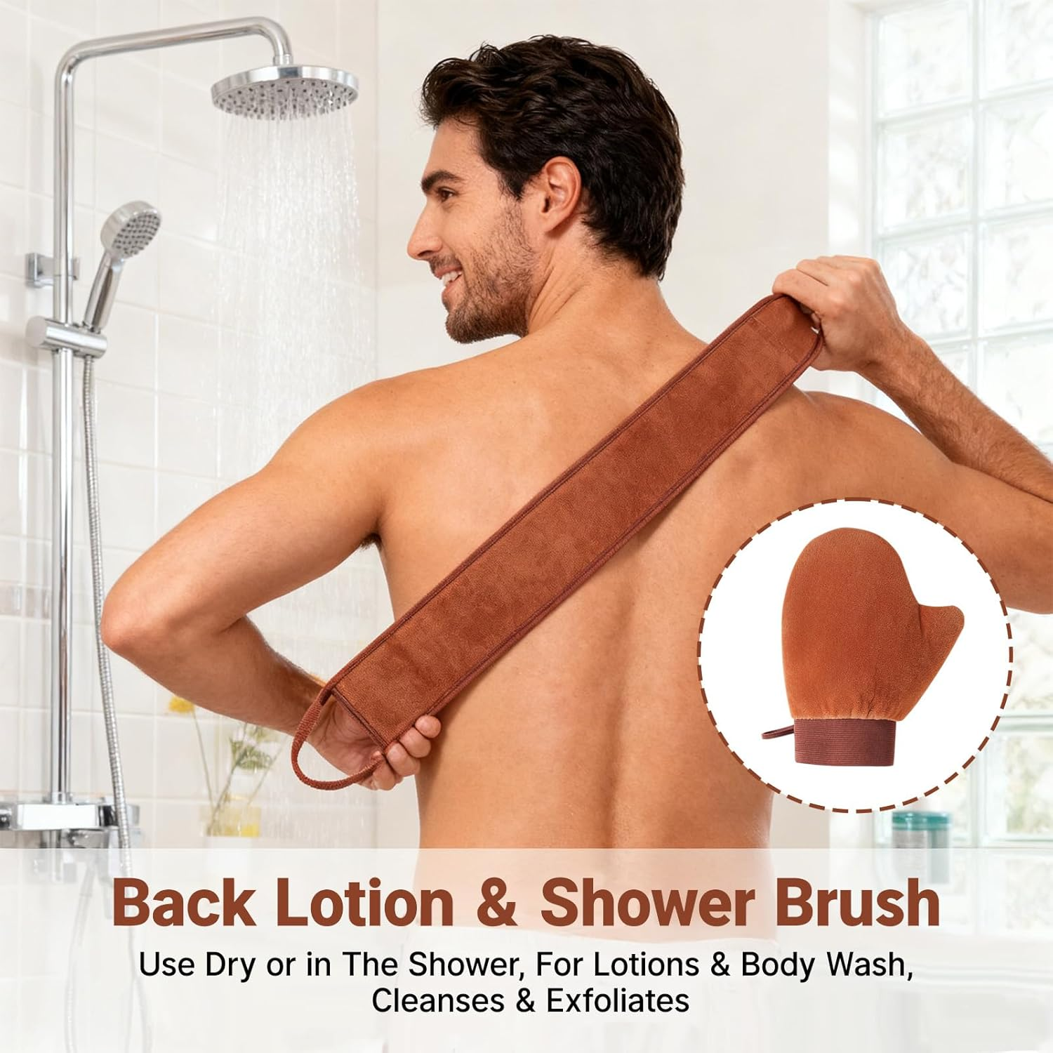 Tzylomirx 2 Pcs 2 in 1 Self Tanner Mitt Applicator Kit, Self Tanning Mitt Applicator Kit with Back Lotion Applicator, Streak-Free, Ultra Soft, Back Applicator Tanning Mitt for Back Application image number 5