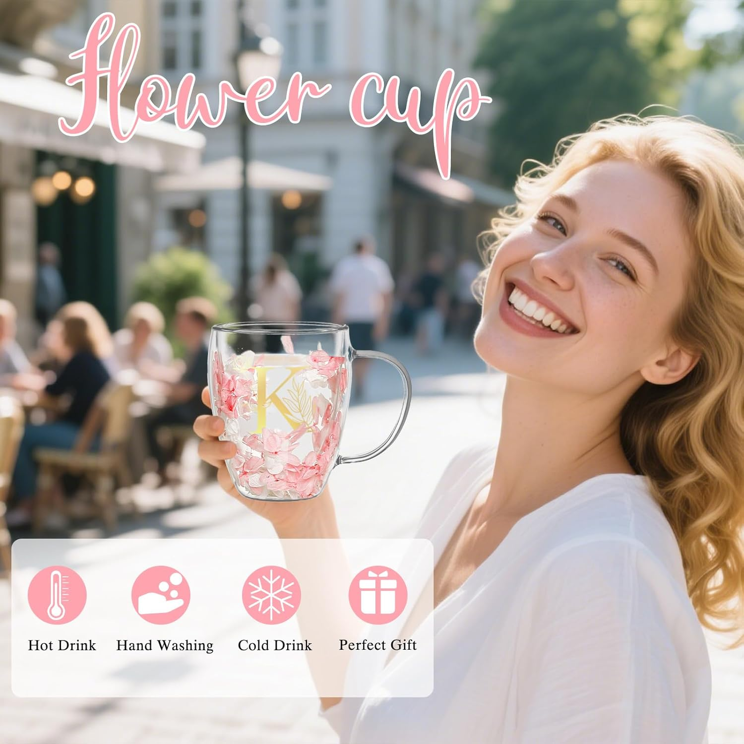 Gifts for Women Glass Coffee Mugs Unique Birthday Gifts for Women Her Ladies Espresso Tea Cups Personalised Friendship Wedding Gift Cute Double Walled Glass Mugs Christmas Pink Stuff Birde to Be Gift image number 3