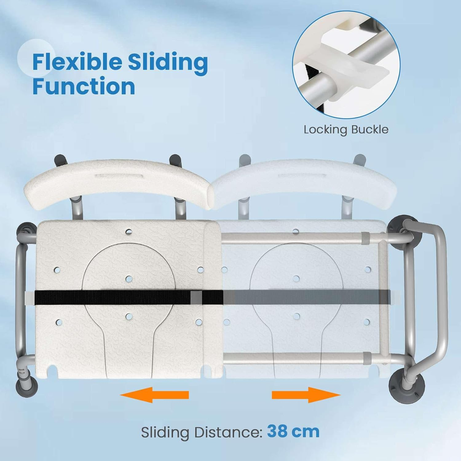 Costway Sliding Tub Transfer Bench, Height Adjustable inside Bathtub Chair with Extra-Wide Seat, Backrest, Armrest and Safety Belt, Non-Slip Shower Chair for Elderly and Disabled image number 4