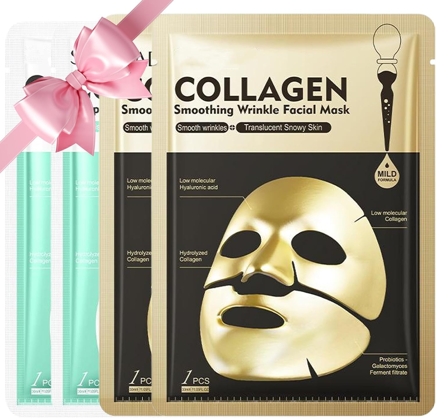 Korean Face Mask 5Pcs, Baby Skin Collagen Moisturizing Mask with 8 Types of Hyaluronic Acid and Hydrolyzed Collagen to Moisturize & Smooth Wrinkles, and Improve Skin Elasticity