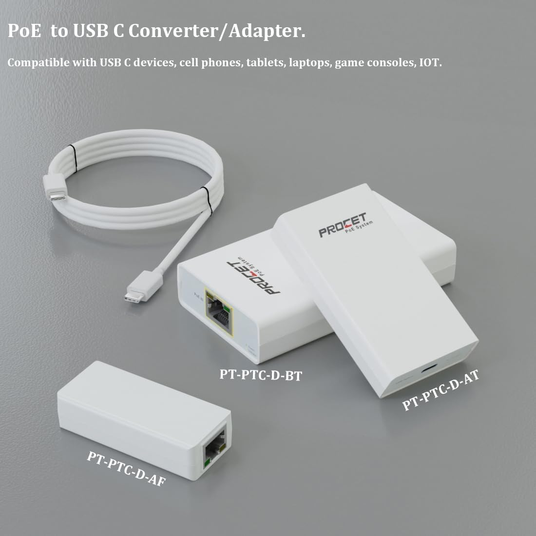 Poe to USB C Converter for Smart Phone/Tablet, USB-C to Ethernet Adapter with 60W Charging, Power & Data 2-In-1 RJ45 Port to Type-C Adapter, 10/100Mbps High Speed Plug & Play,Pt-Ptc-D-Bt image number 2