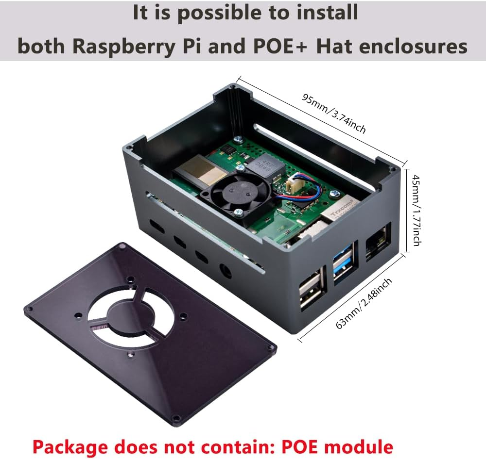 Geeekpi Aluminum Case for Raspberry Pi 4 with Fan and Heatsink, Supports POE Hat, Black image number 4