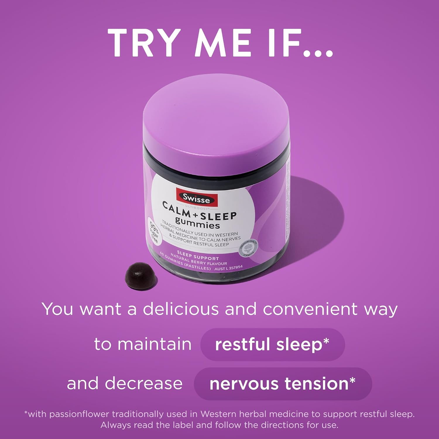 Swisse Ultiboost Calm + Sleep Gummies | Assists the Body in Coping with Stress | 60 Pack image number 1