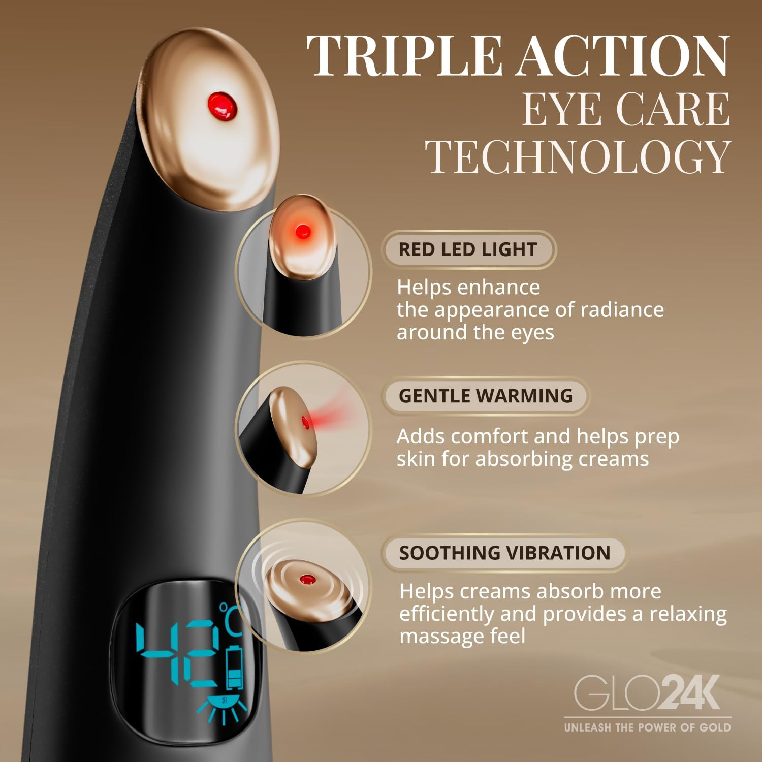GLO24K Eye Care Beauty Massager. for Radiant, Beautiful Skin around the Eyes. image number 5