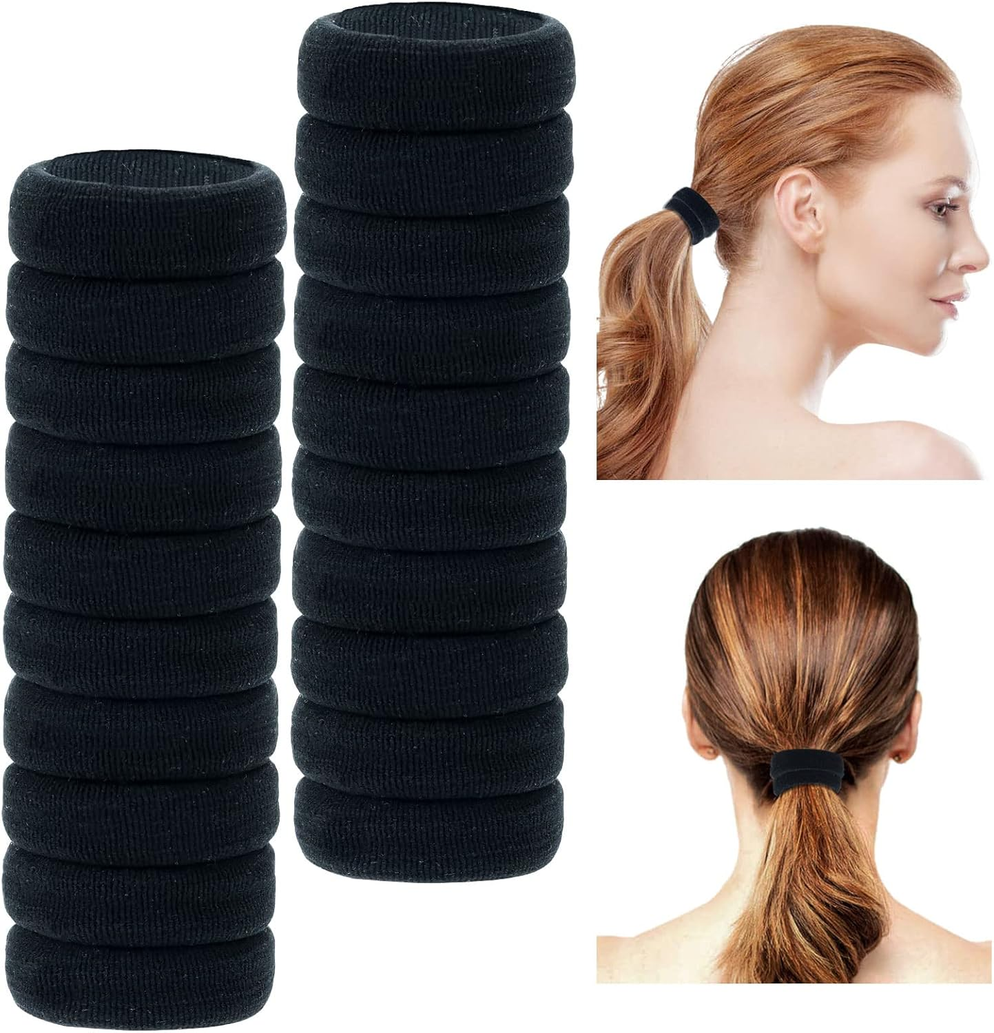 20 Pack Black Terry Cloth Knit Stretchy Elastic Wide Thick Hair Ties Scrunchies Elastics Hairbands Rubber Hair Bands Ties Ring Ponytail Holder Ponytail Twist Hair Accessories for Women Girl image number 6