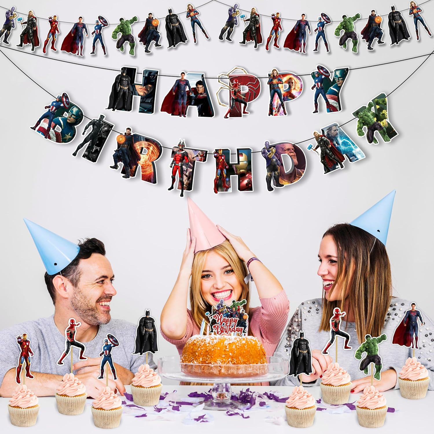 Superhero Theme Birthday Party Decoration Kit &ndash; Includes Happy Birthday Banner, Comic-Style Garland, Masks, Balloons, Table Props & Wall D&eacute;cor &ndash; Perfect&rsquo; Celebrations image number 1