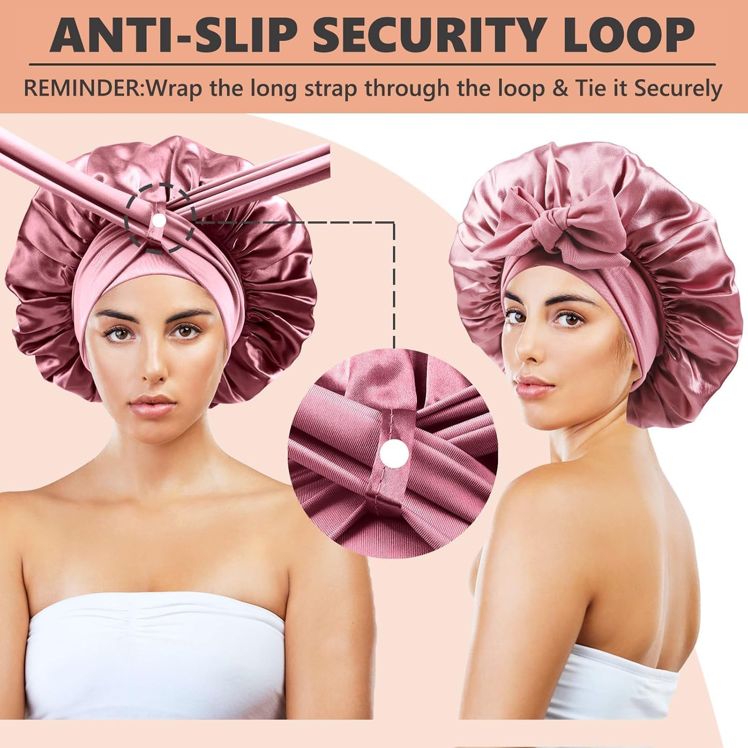 Double Layer Ribbon Wide Edge Polyester Nightcap Bow Imitation Silk Beauty Hair Care Cap Headscarf Cap image number 4